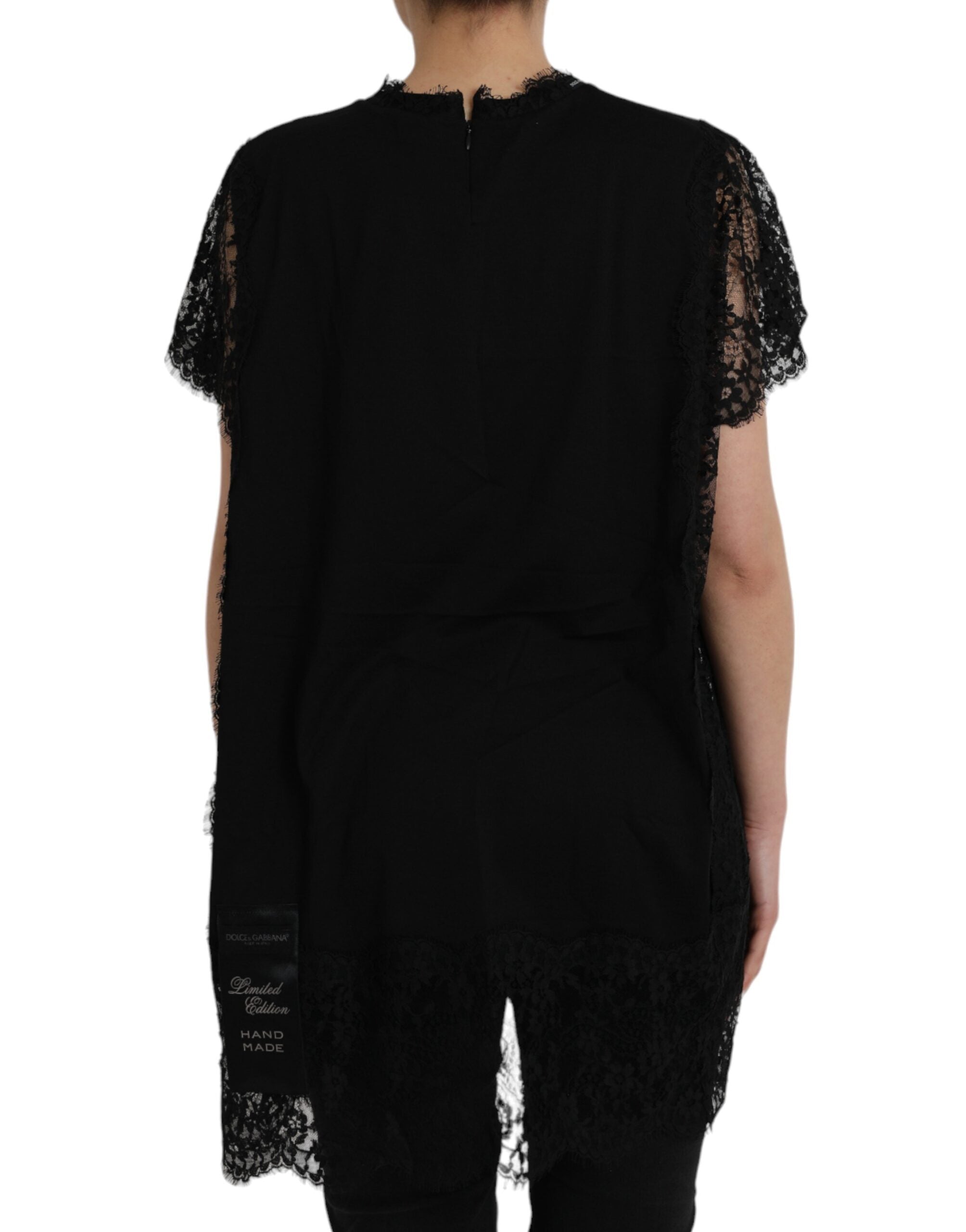 Dolce & Gabbana Black cotton lace T-shirt with Sacred Heart print-2