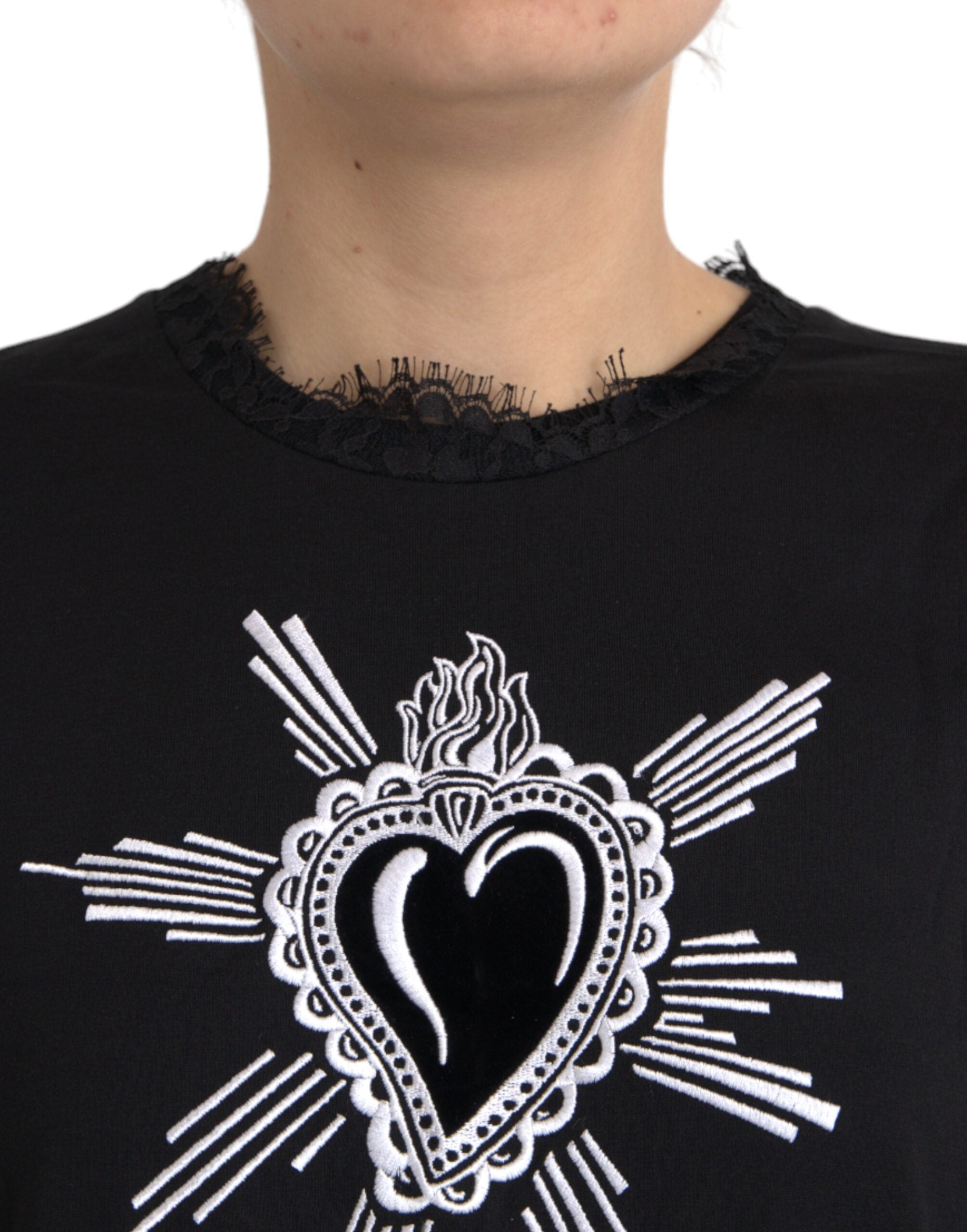 Dolce & Gabbana Black cotton lace T-shirt with Sacred Heart print-3