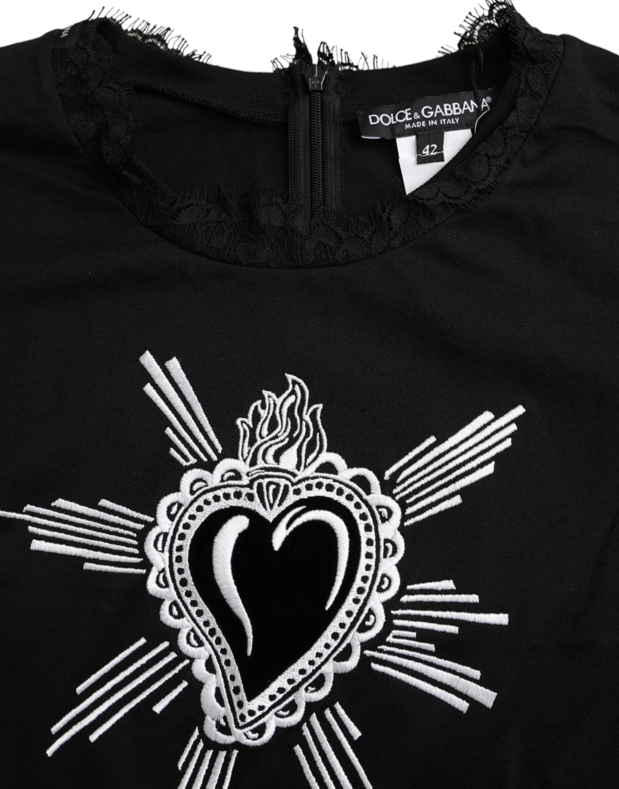 Dolce & Gabbana Black cotton lace T-shirt with Sacred Heart print-5