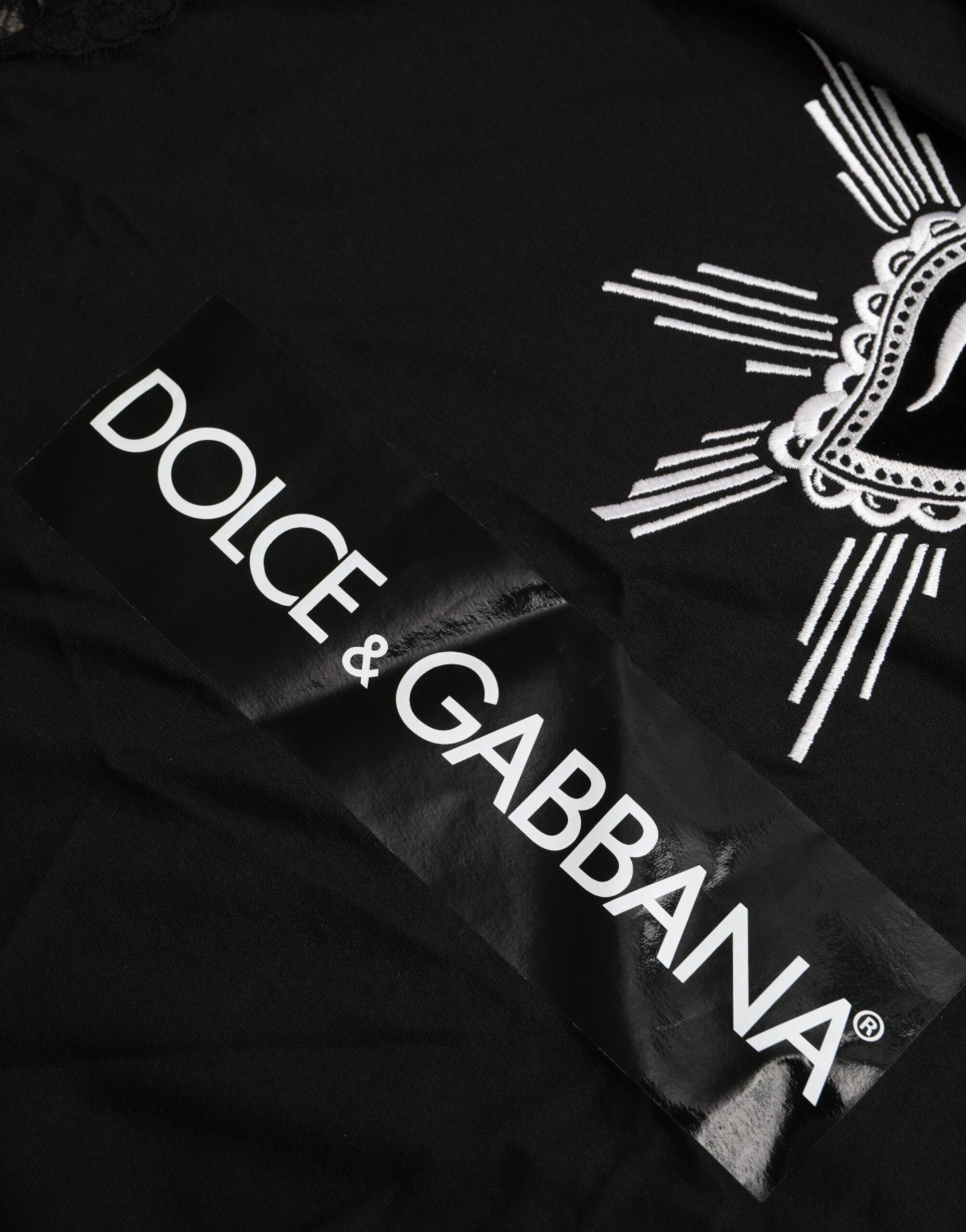 Dolce & Gabbana Black cotton lace T-shirt with Sacred Heart print-7