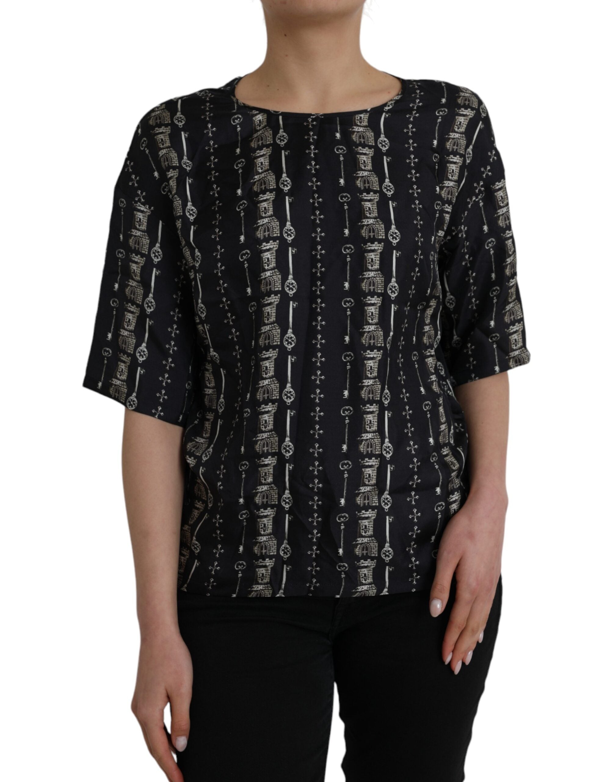 Blusa de seda negra con llavero de Dolce & Gabbana-2