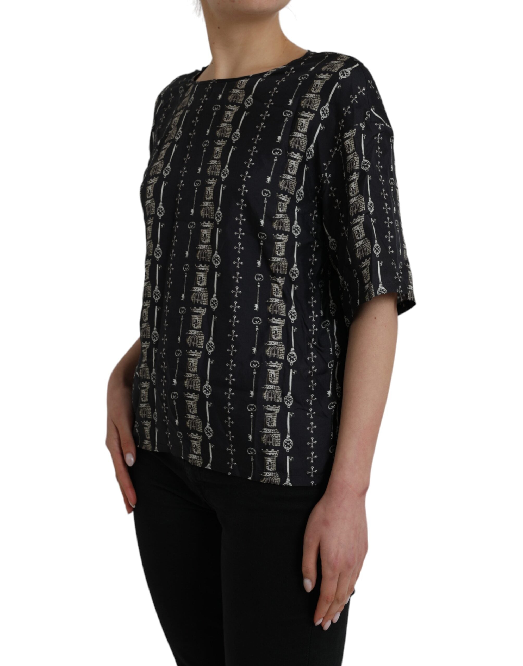 Blusa de seda negra con llavero de Dolce & Gabbana-3