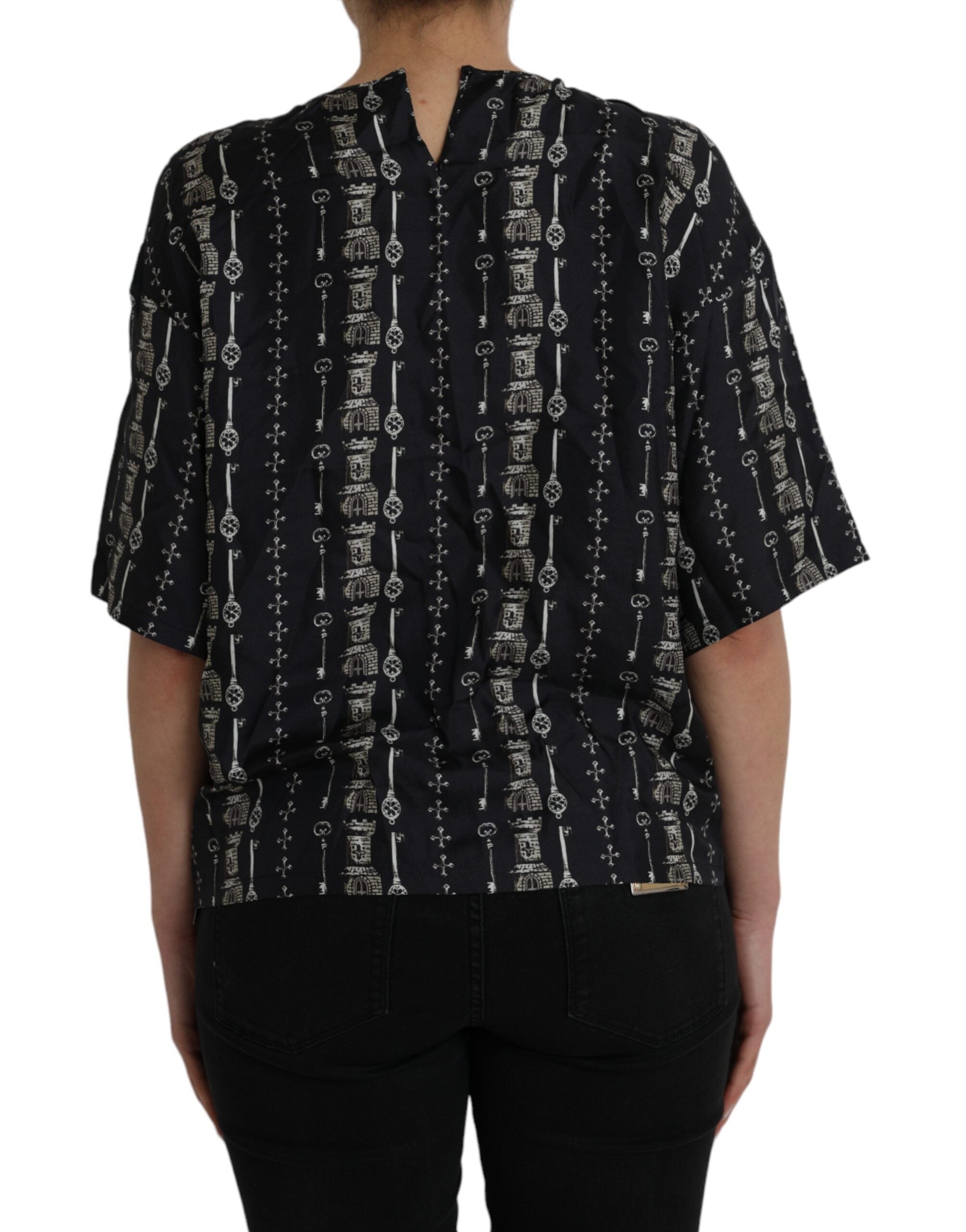 Blusa de seda negra con llavero de Dolce & Gabbana-4