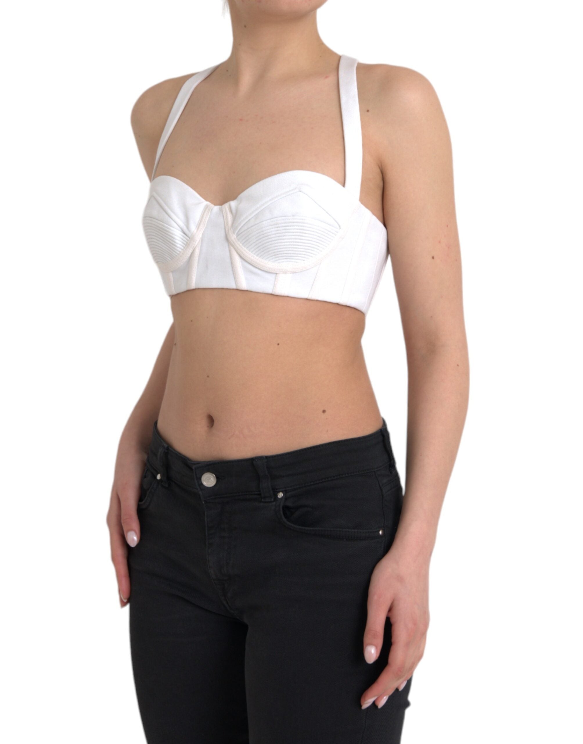 Versace White Viscose Bustier Sleeveless Cropped Top-2
