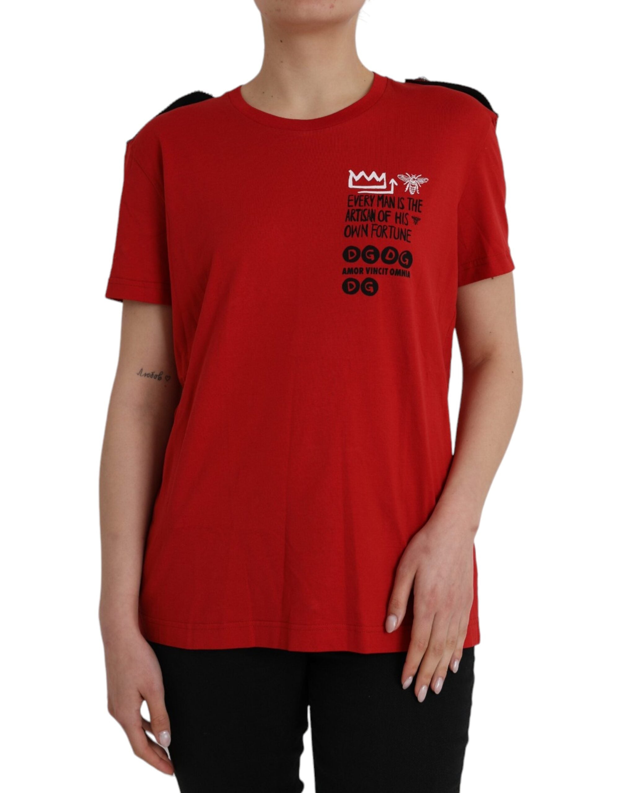Dolce & Gabbana red T-shirt with round neck and graphic print in cotton-1