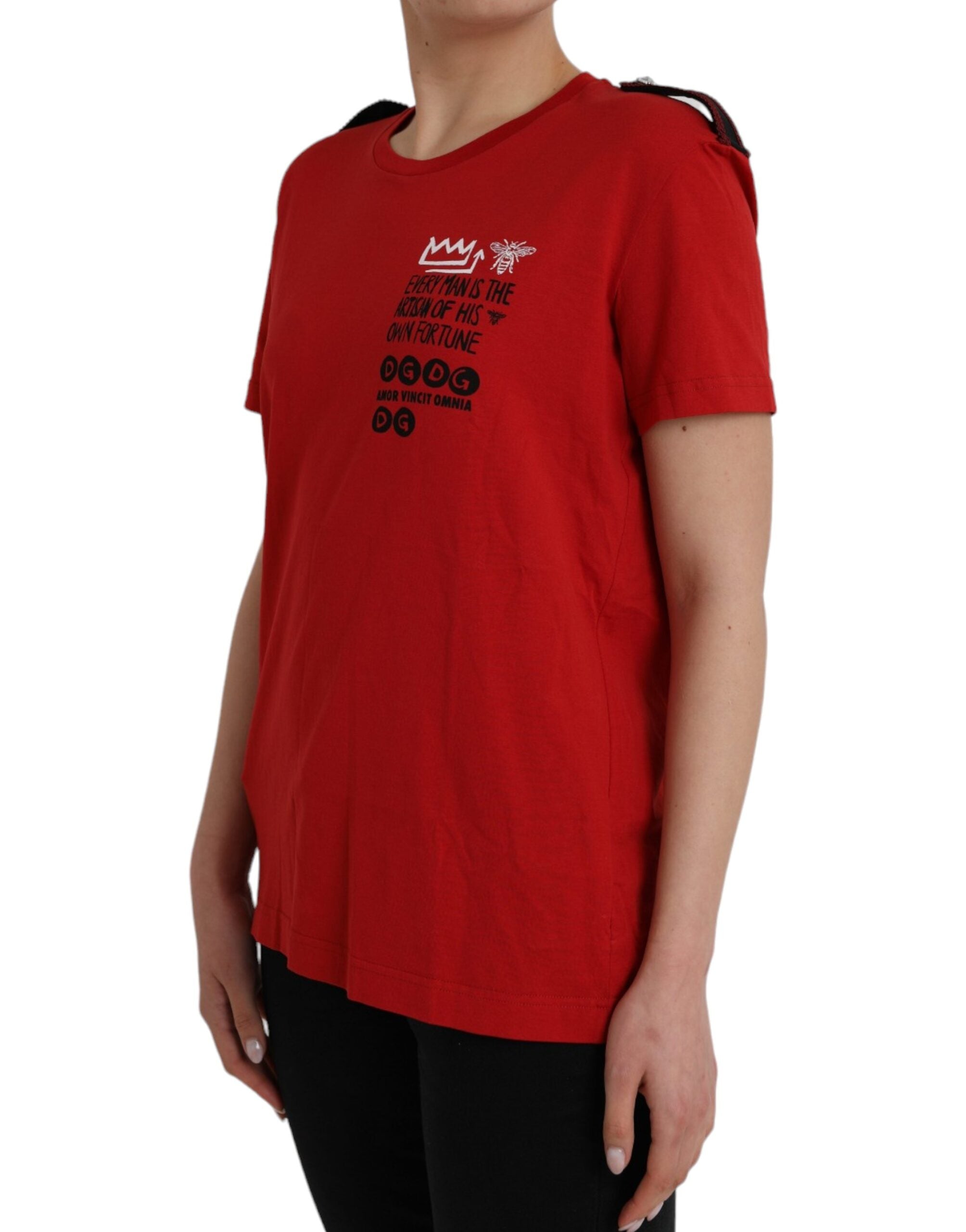 Dolce & Gabbana red T-shirt with round neck and graphic print in cotton-2