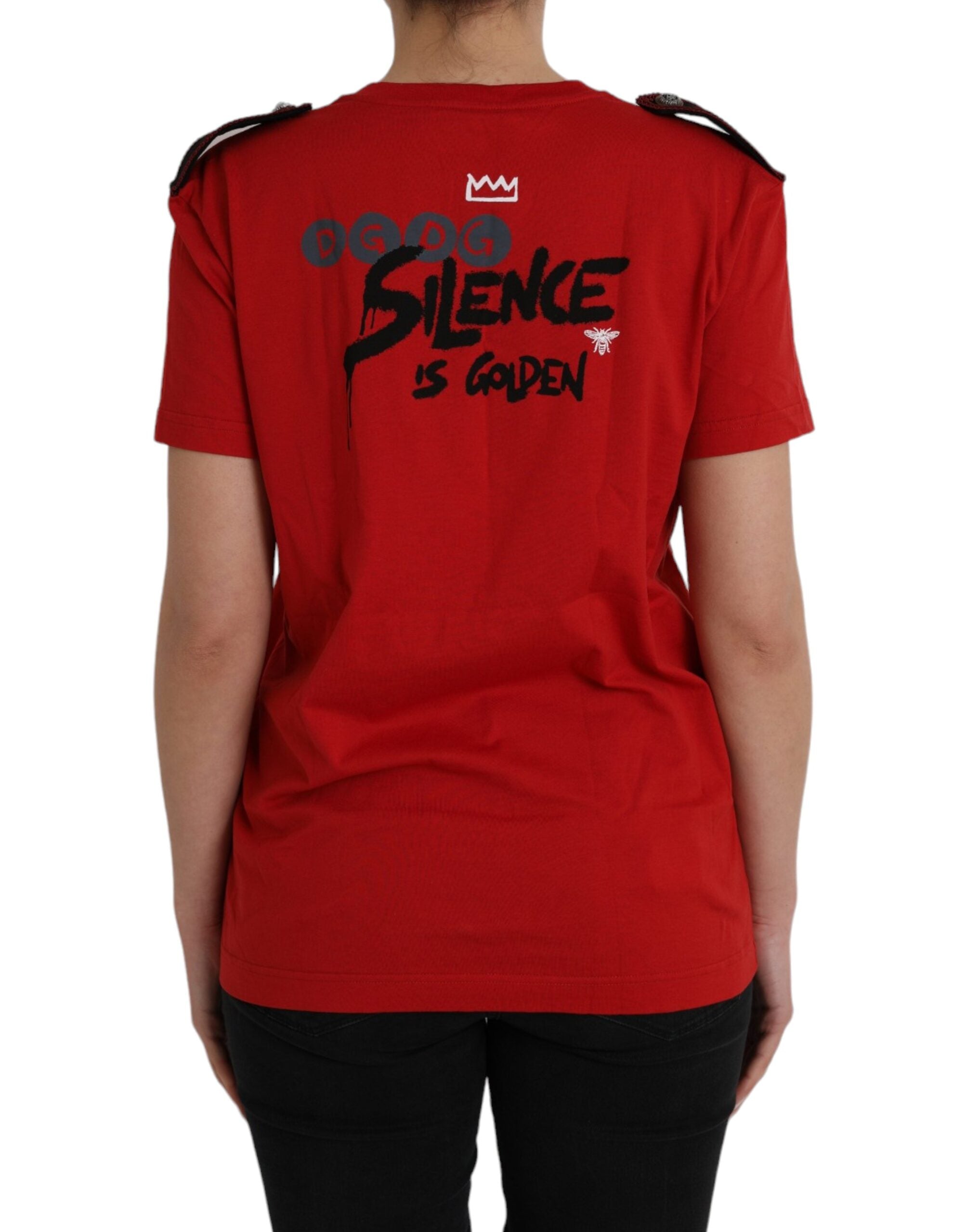 Dolce & Gabbana red T-shirt with round neck and graphic print in cotton-3