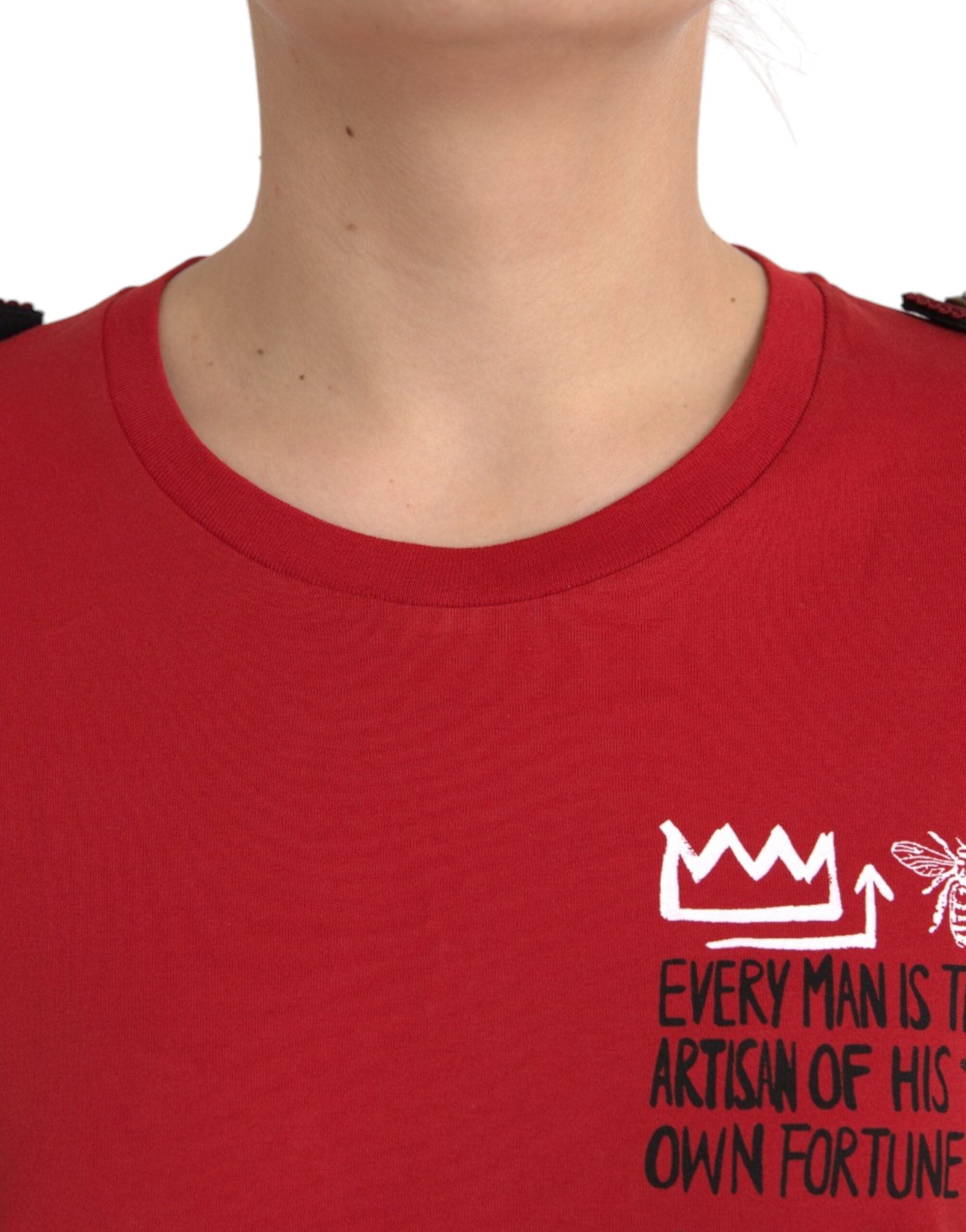 Dolce & Gabbana red T-shirt with round neck and graphic print in cotton-4