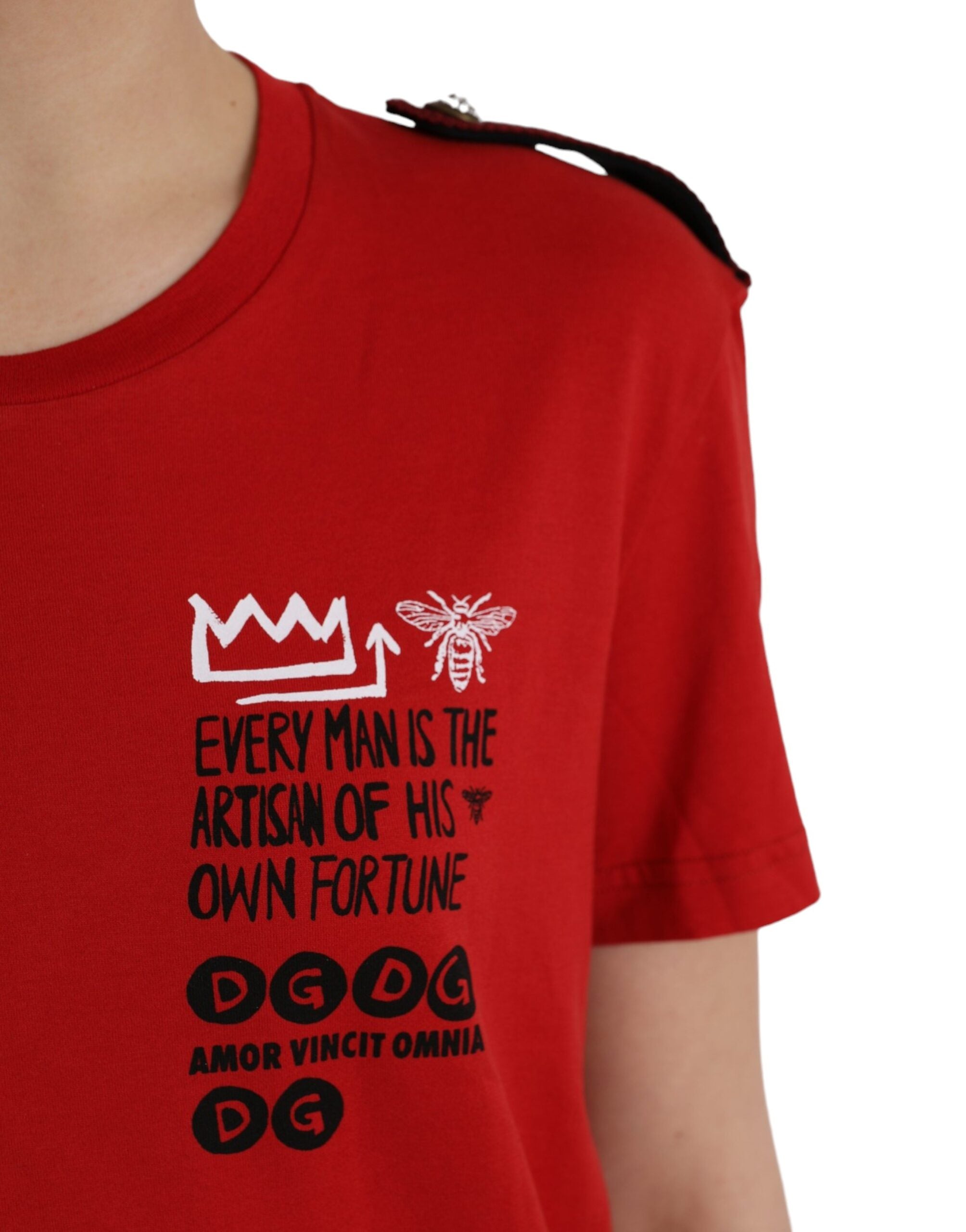 Dolce & Gabbana red T-shirt with round neck and graphic print in cotton-5