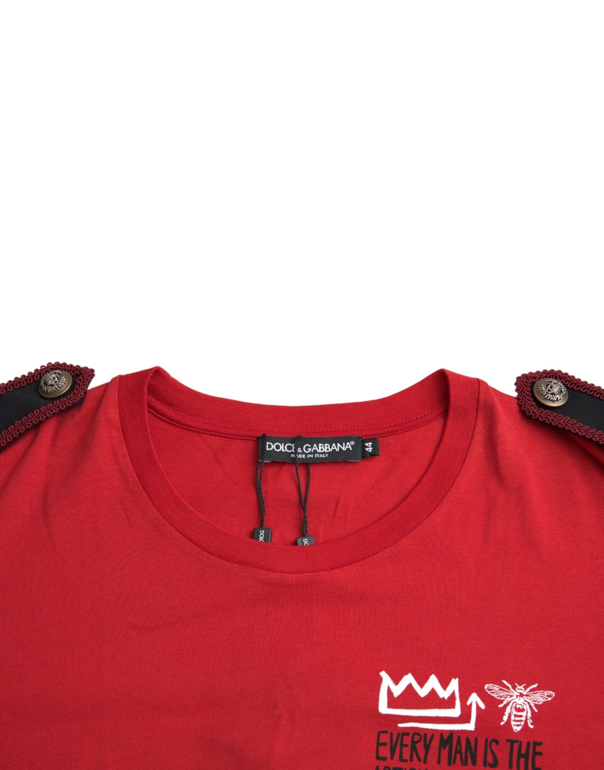 Dolce & Gabbana red T-shirt with round neck and graphic print in cotton-6