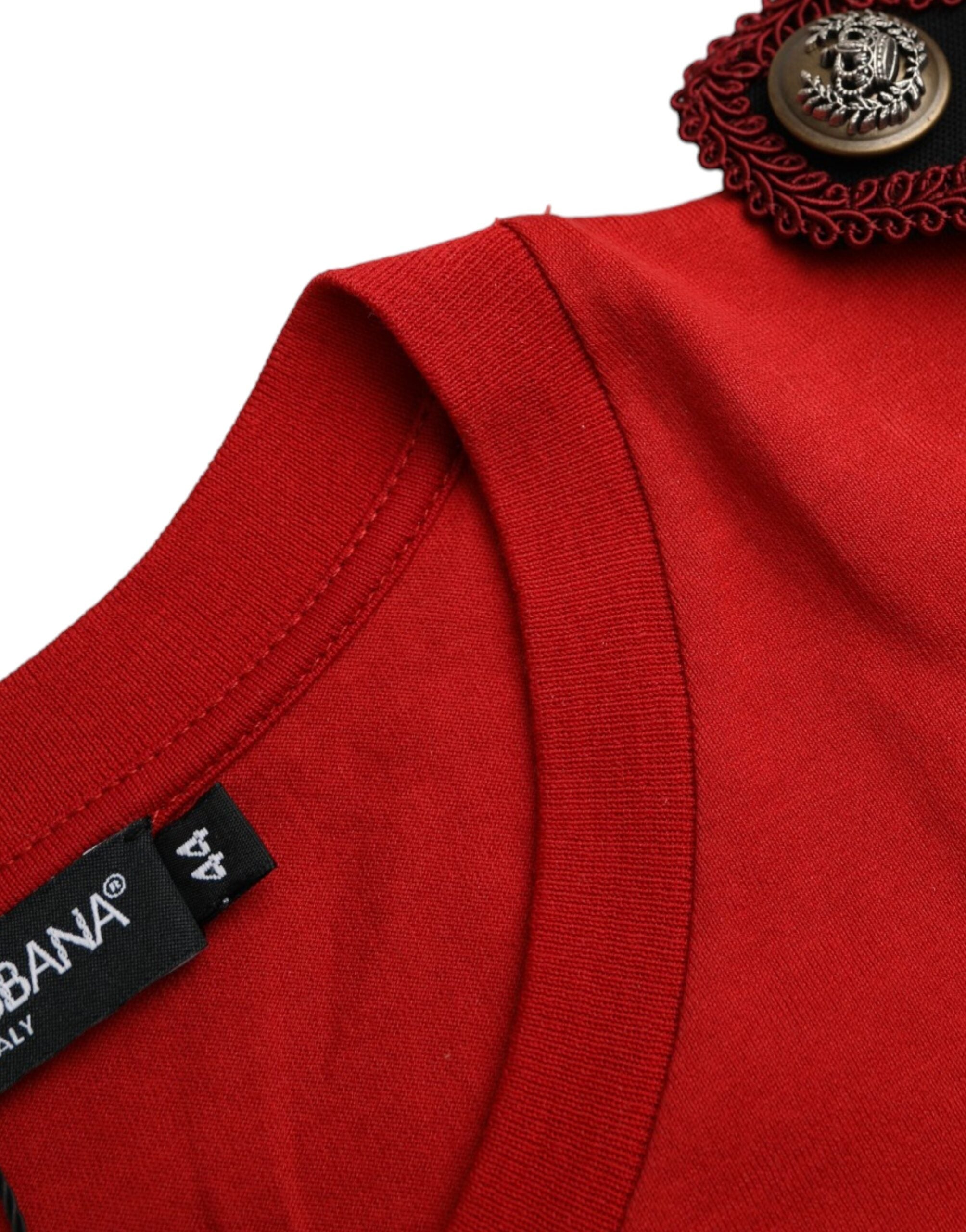 Dolce & Gabbana red T-shirt with round neck and graphic print in cotton-7