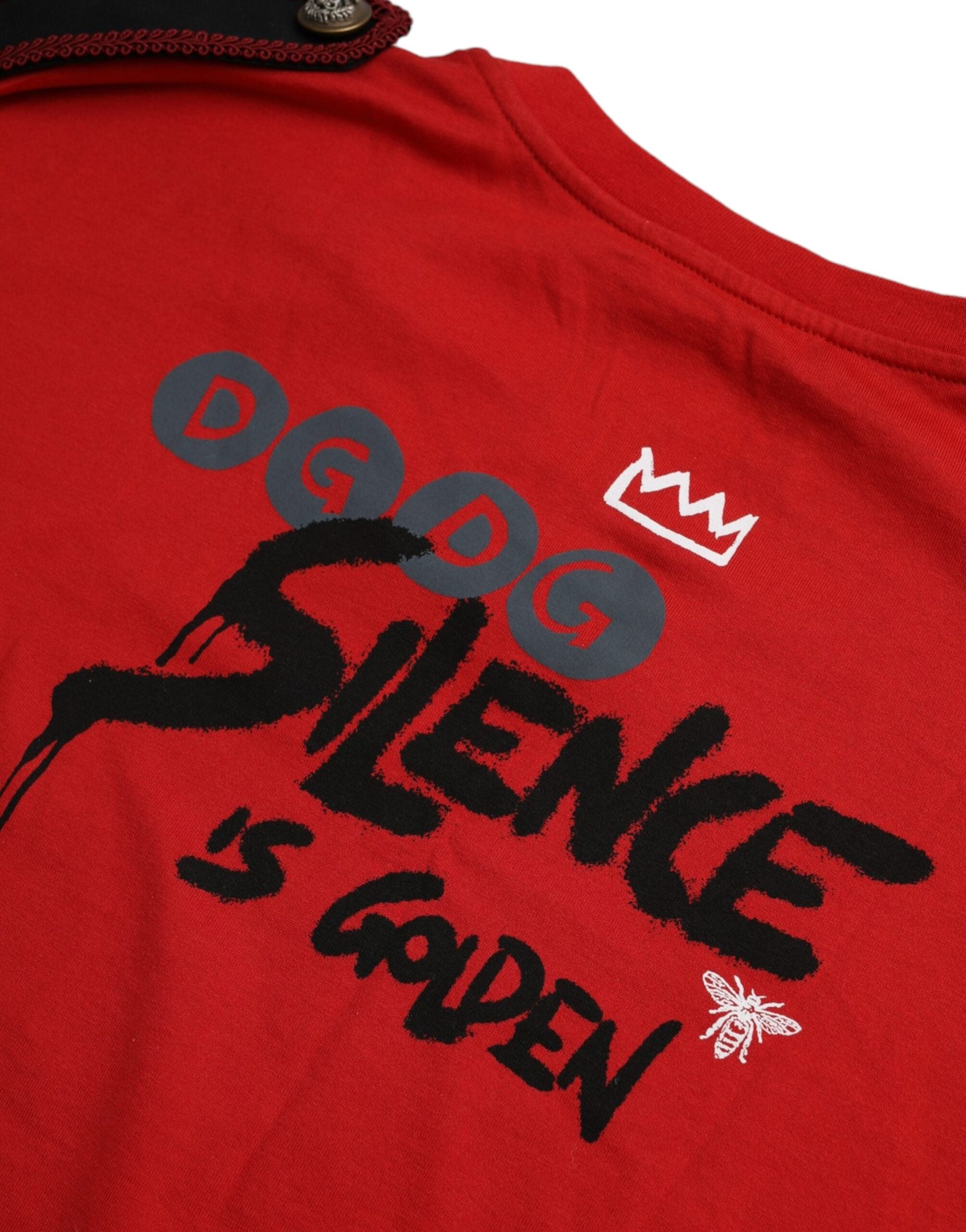 Dolce & Gabbana red T-shirt with round neck and graphic print in cotton-8