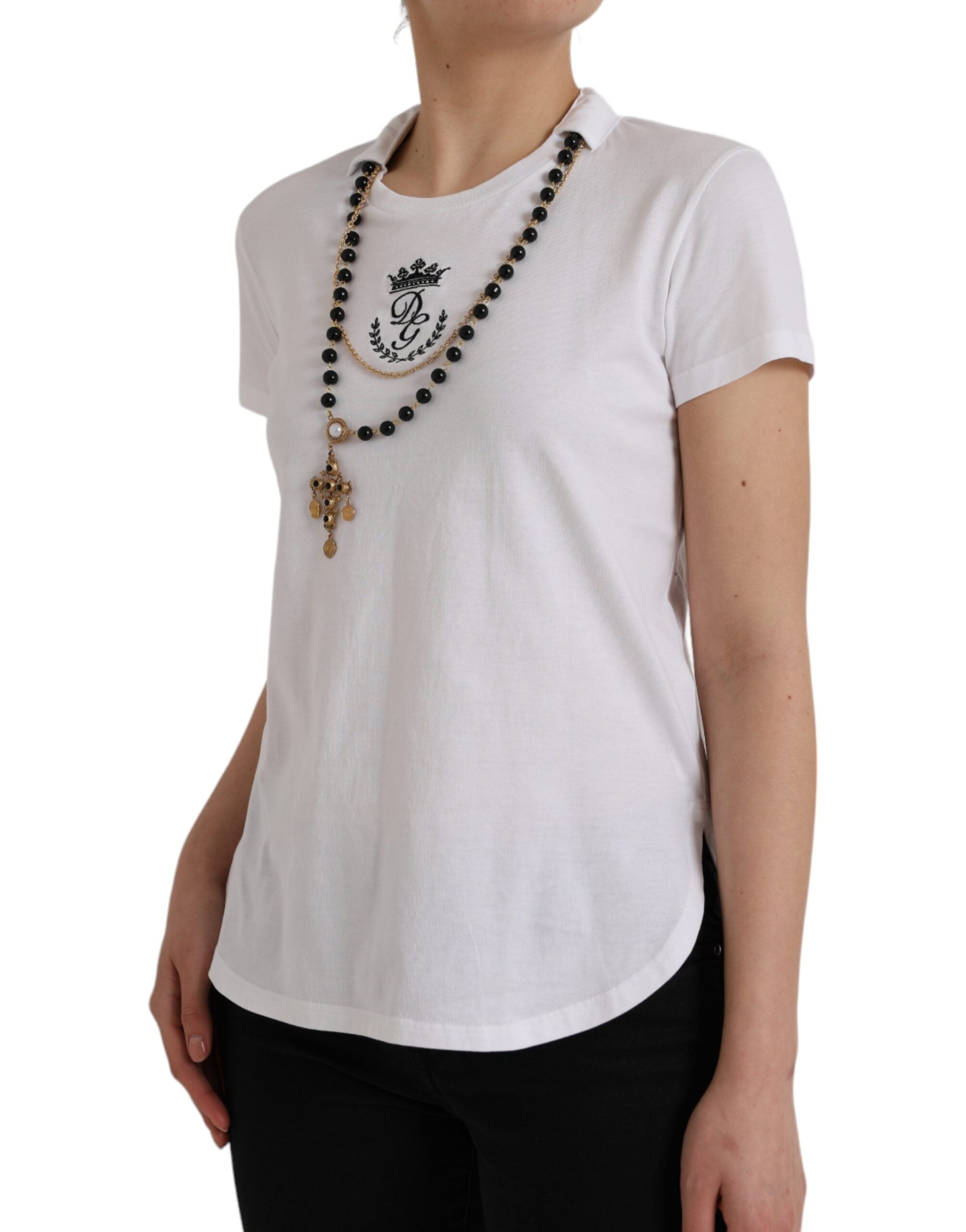 Dolce & Gabbana Weißes Baumwollketten-T-Shirt mit kurzen Ärmeln-2