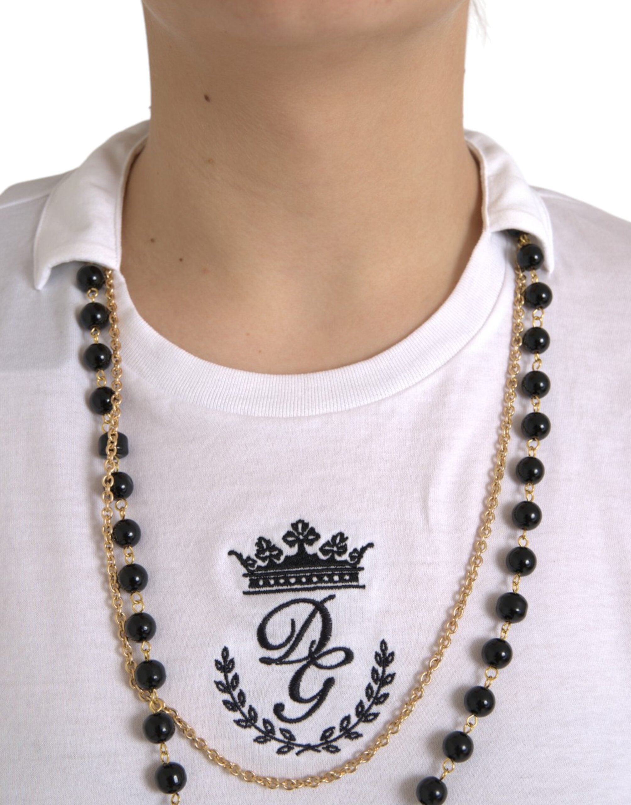 Dolce & Gabbana Weißes Baumwollketten-T-Shirt mit kurzen Ärmeln-4