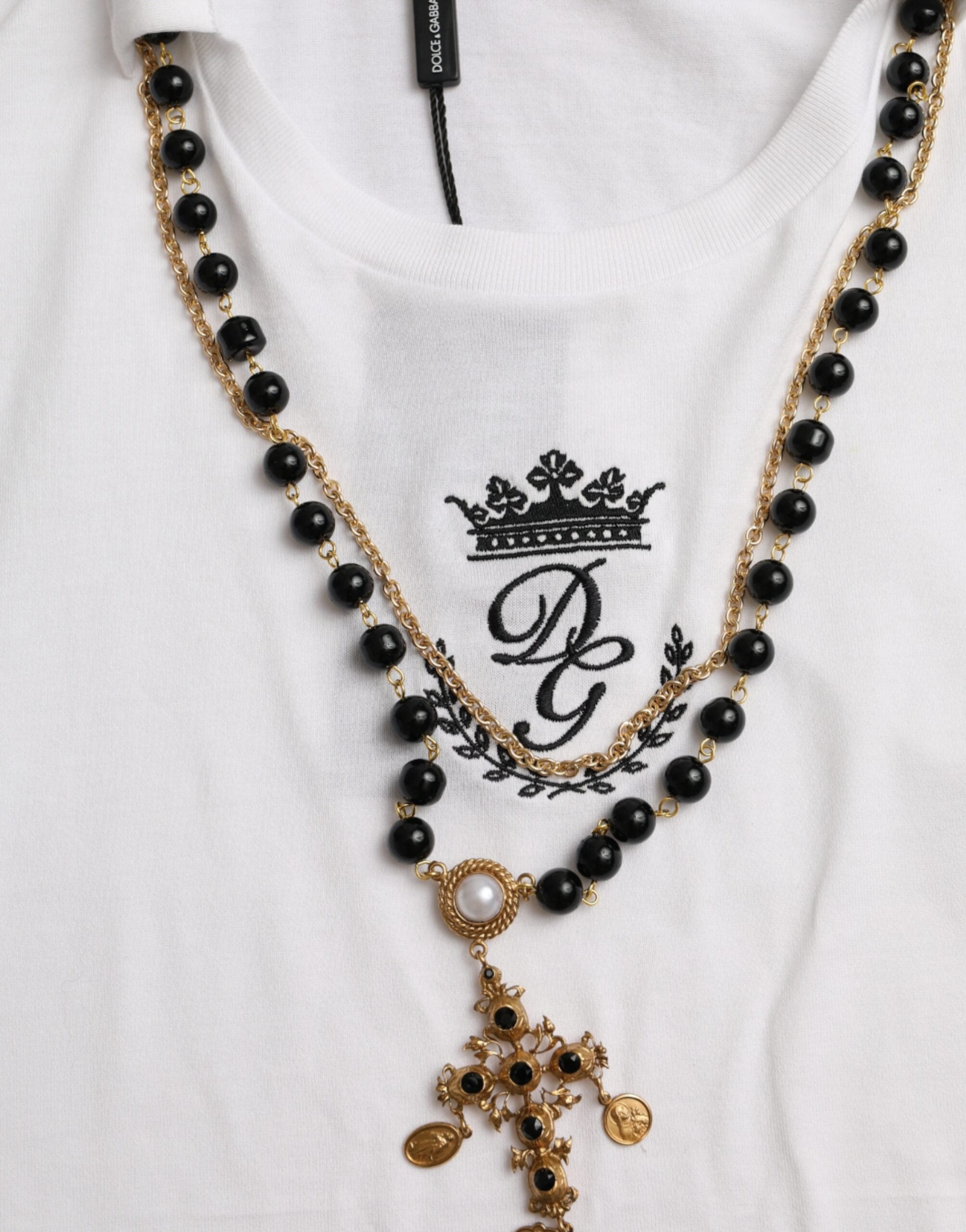Dolce & Gabbana Weißes Baumwollketten-T-Shirt mit kurzen Ärmeln-6