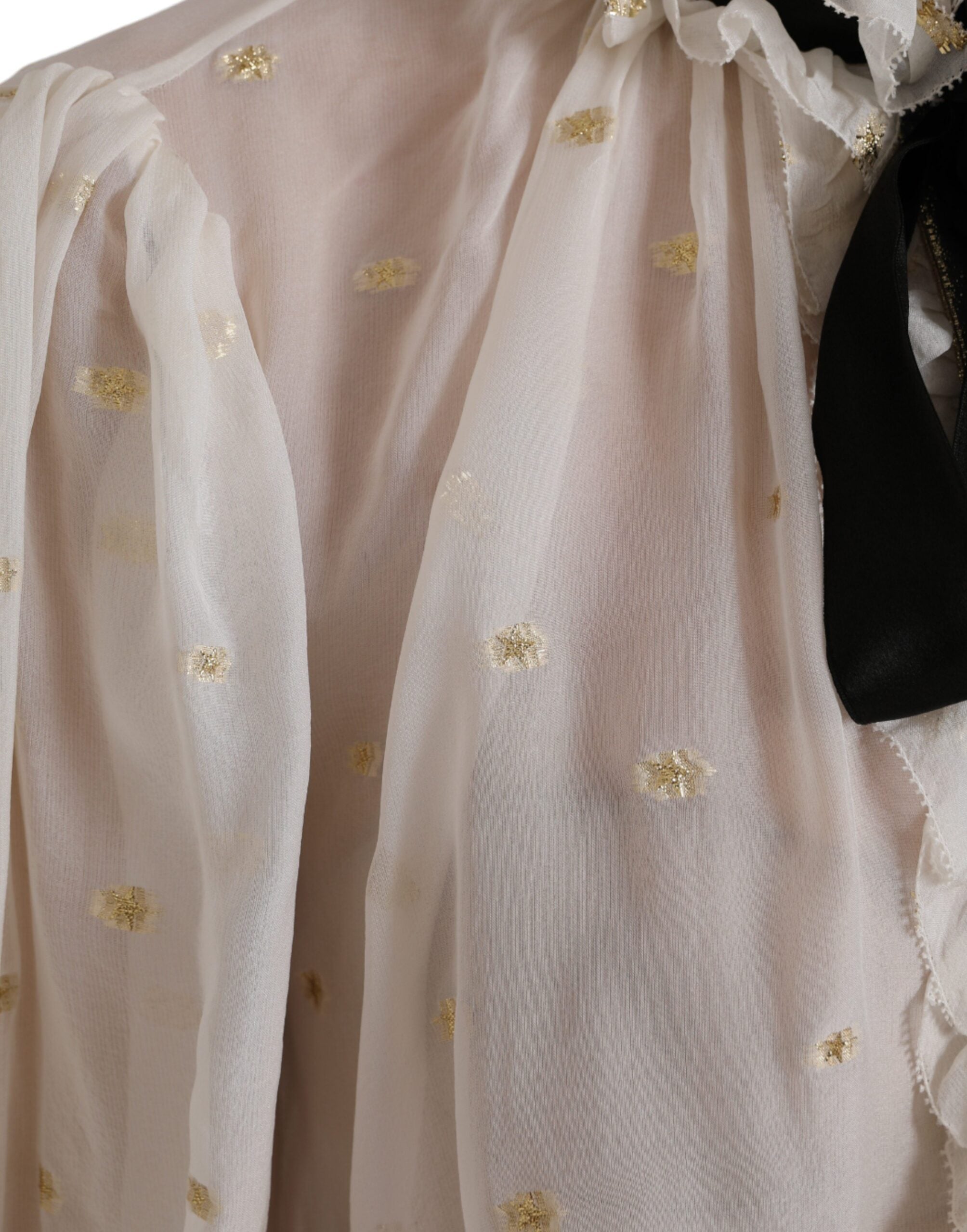 Blusa con cuello Ascot en mezcla de seda color blanco roto de Dolce & Gabbana-5