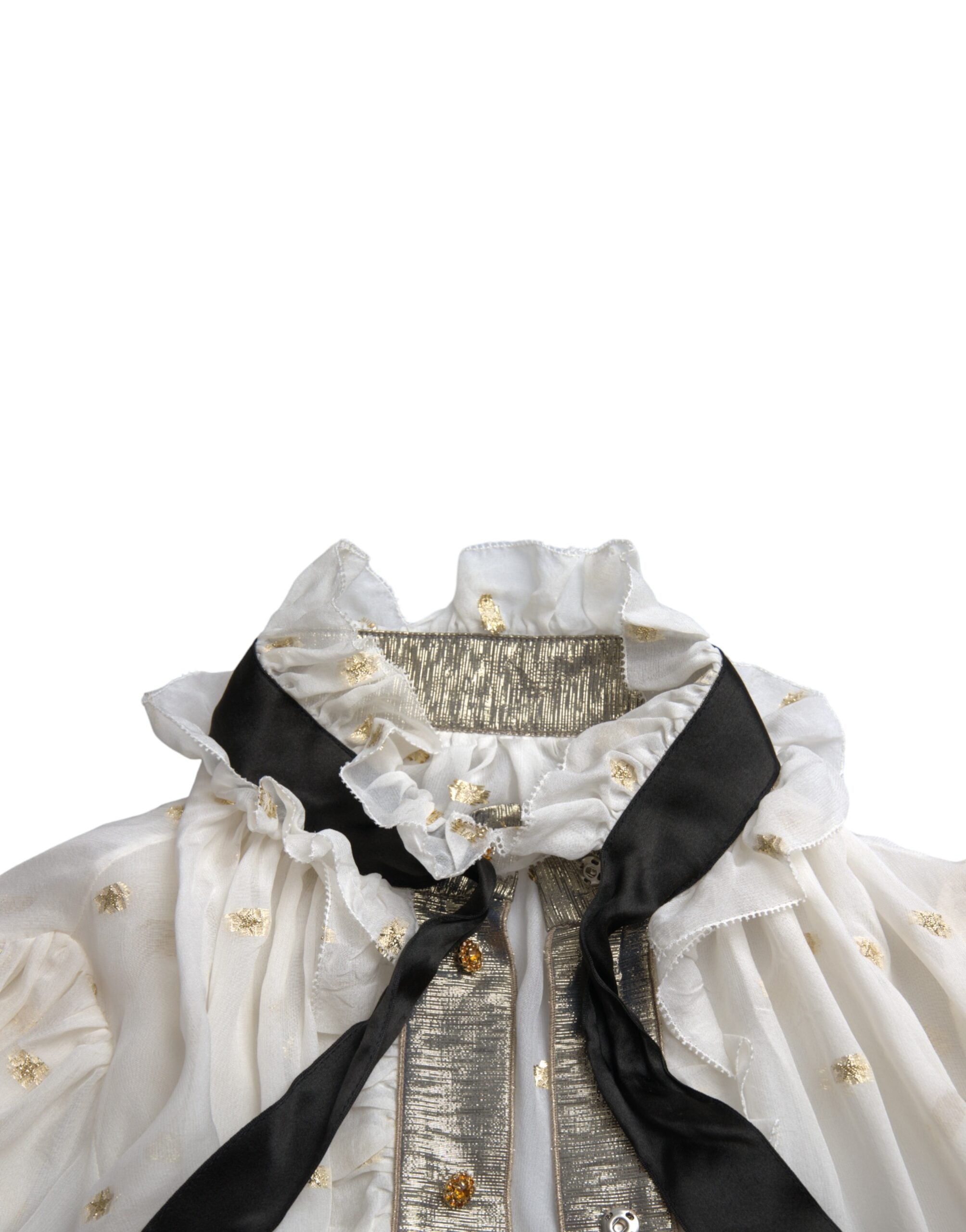 Blusa con cuello Ascot en mezcla de seda color blanco roto de Dolce & Gabbana-7