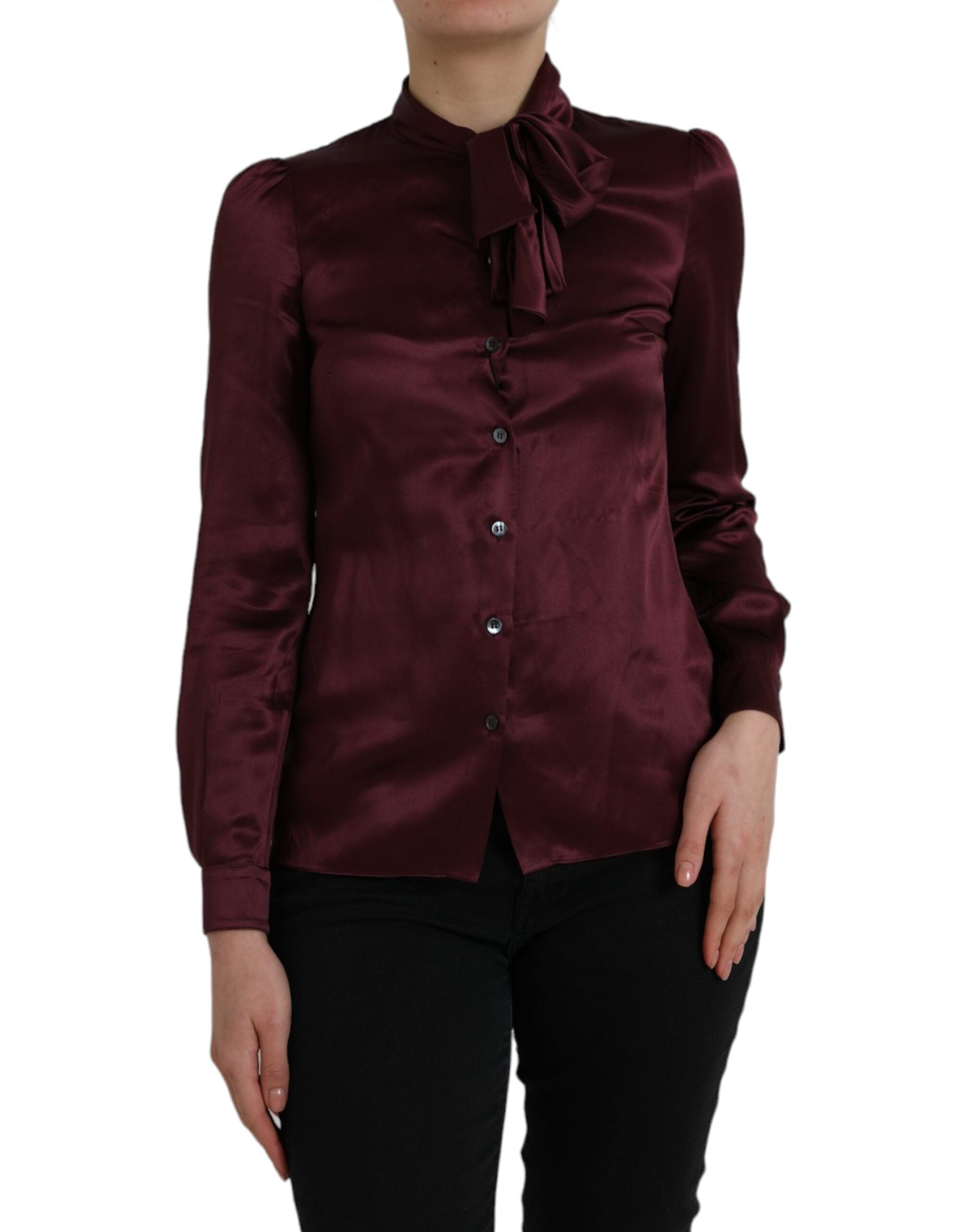 Dolce & Gabbana Kastanienbraunes Ascot-Kragen-Top mit langen Ärmeln Bluse-1