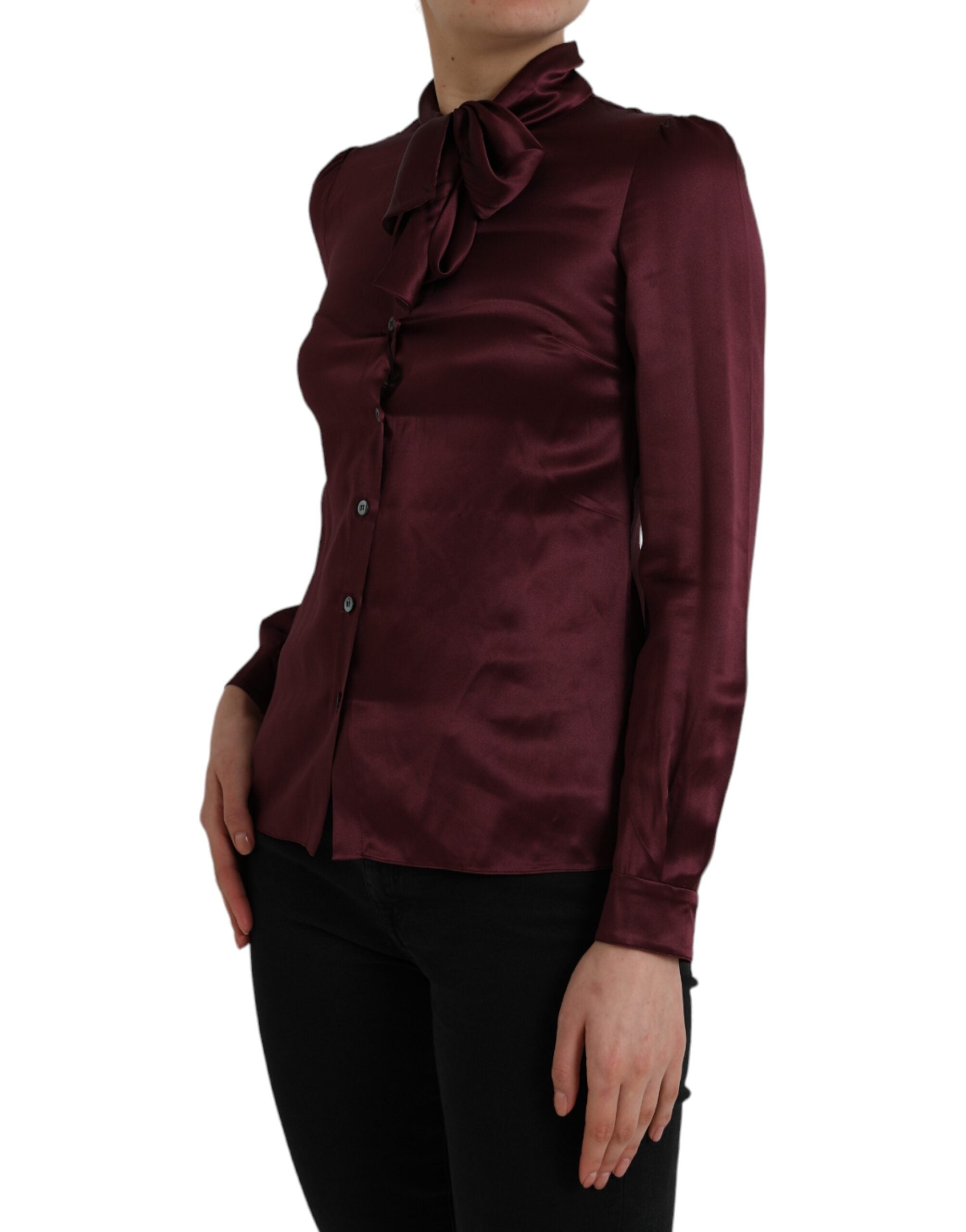Dolce & Gabbana Kastanienbraunes Ascot-Kragen-Top mit langen Ärmeln Bluse-2