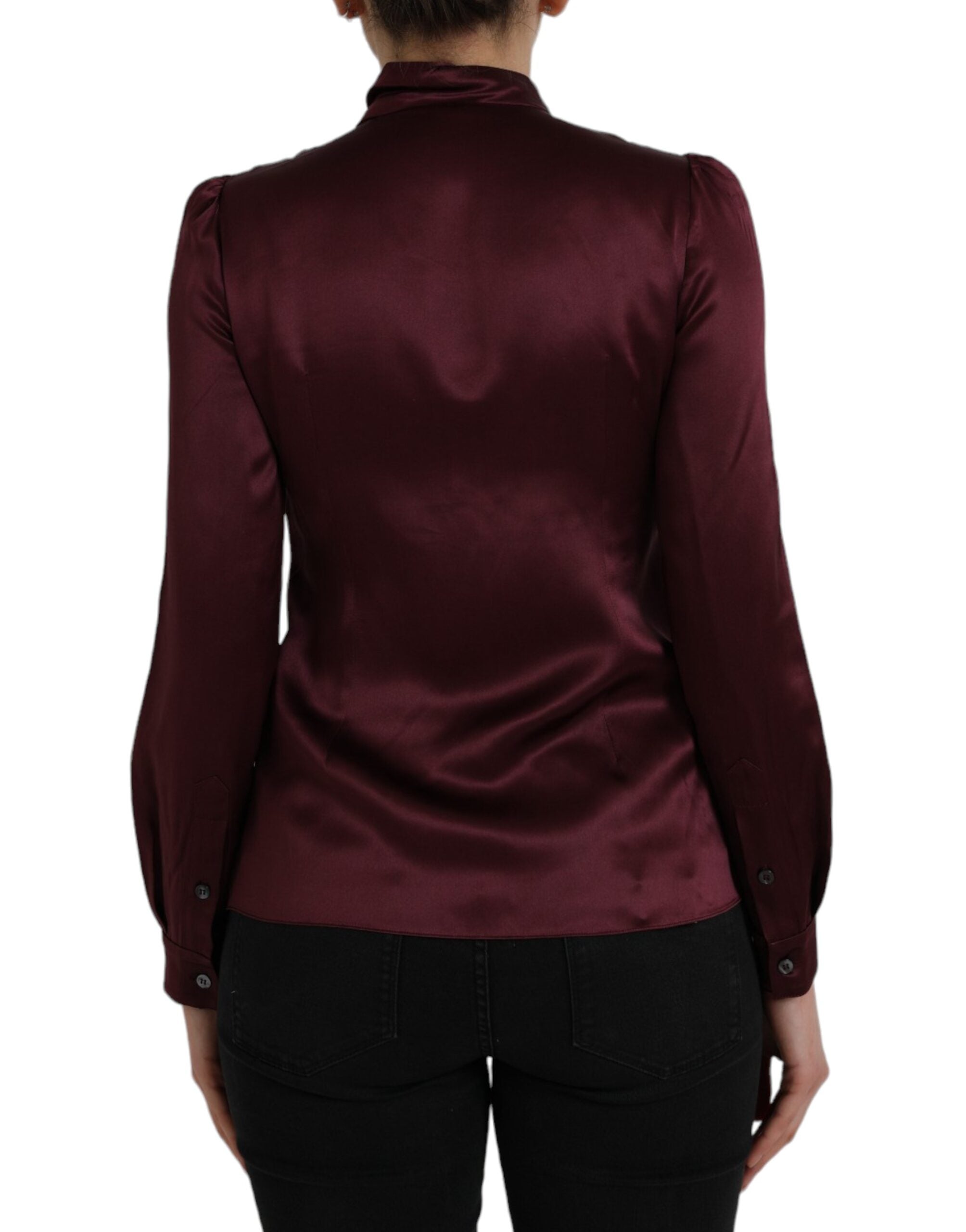 Dolce & Gabbana Kastanienbraunes Ascot-Kragen-Top mit langen Ärmeln Bluse-3