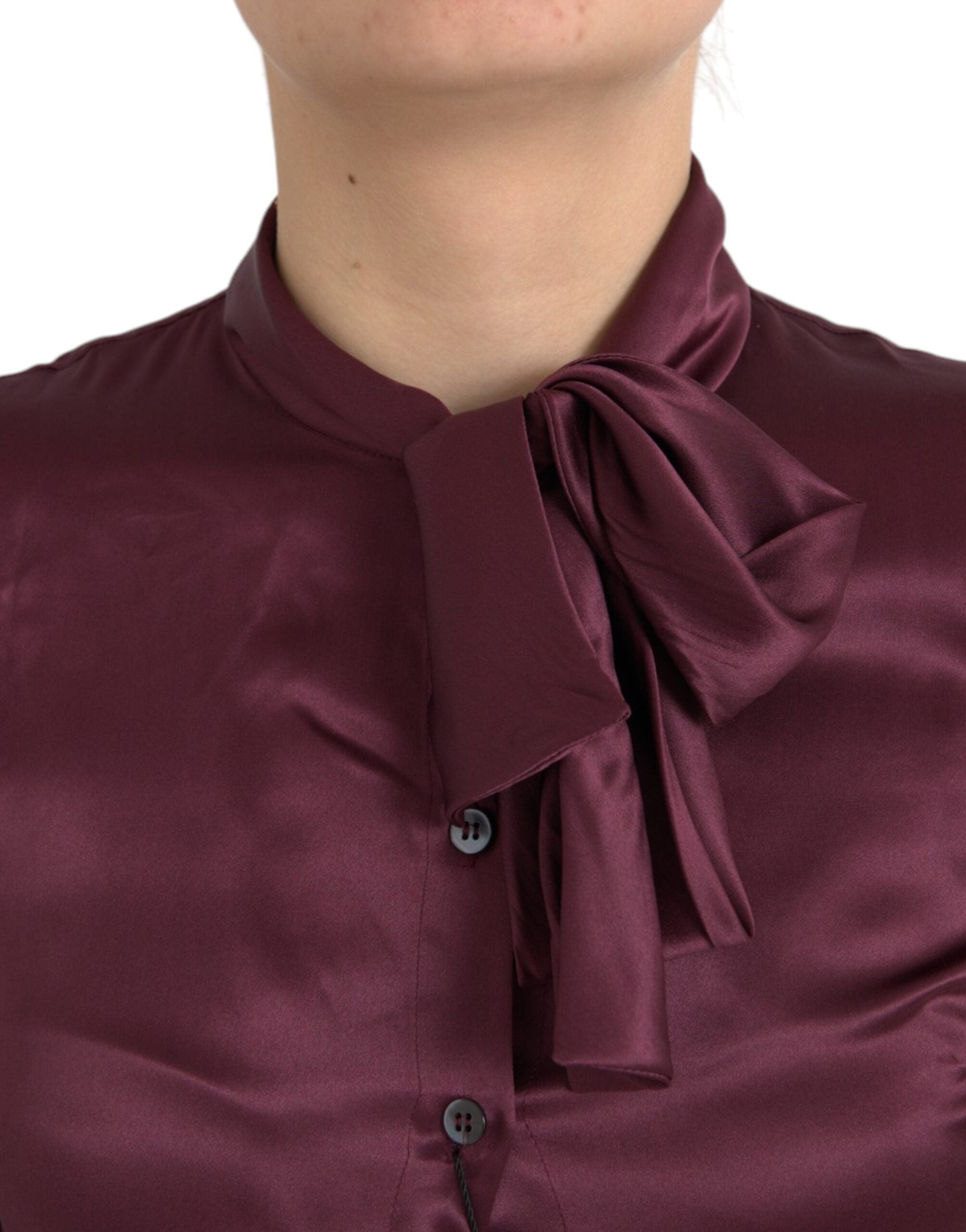 Dolce & Gabbana Kastanienbraunes Ascot-Kragen-Top mit langen Ärmeln Bluse-4