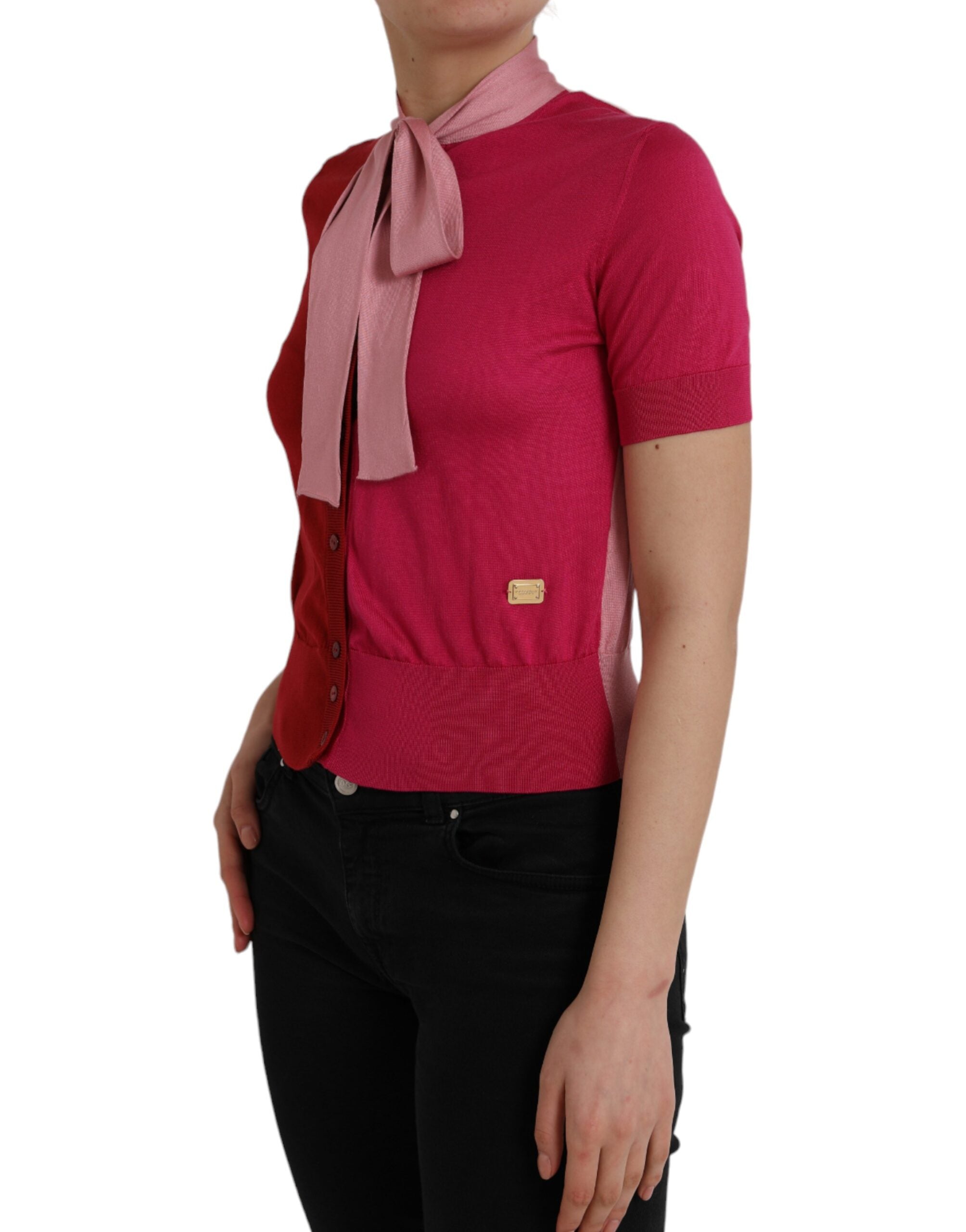 Suéter rosa de manga corta con cuello Ascot de Dolce & Gabbana-2