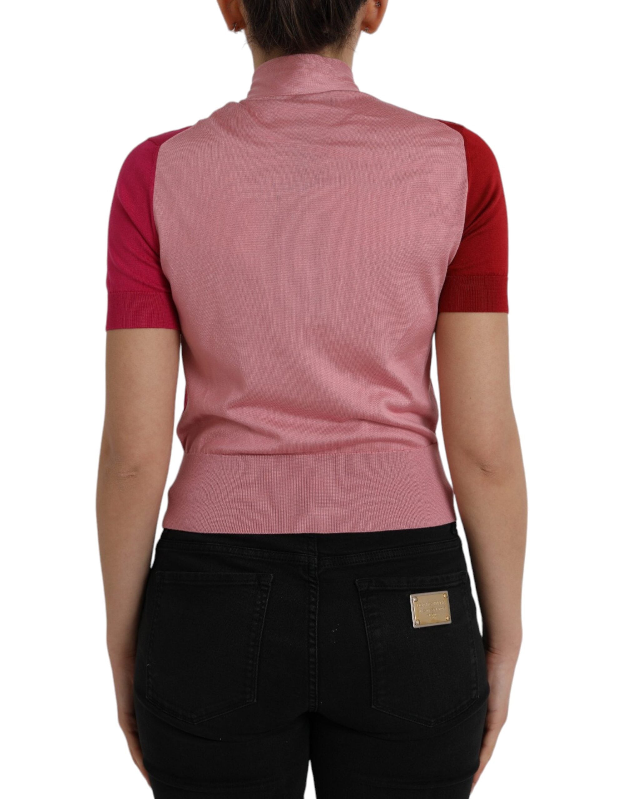 Suéter rosa de manga corta con cuello Ascot de Dolce & Gabbana-3