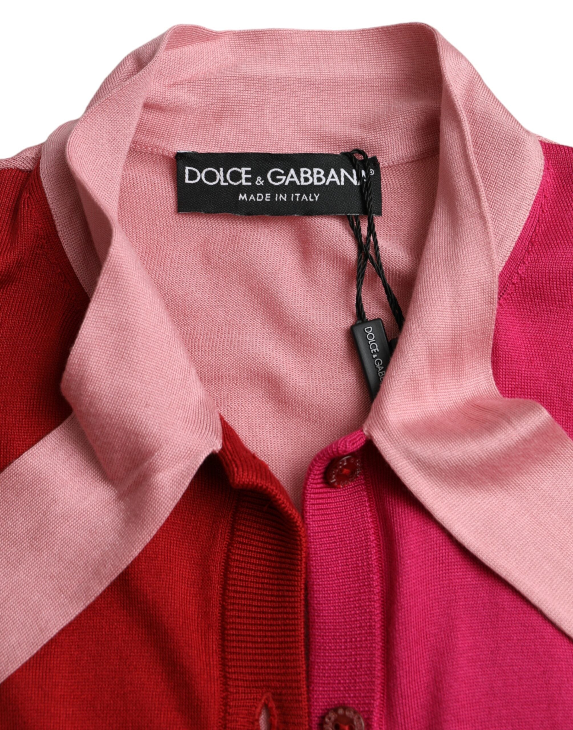 Suéter rosa de manga corta con cuello Ascot de Dolce & Gabbana-5