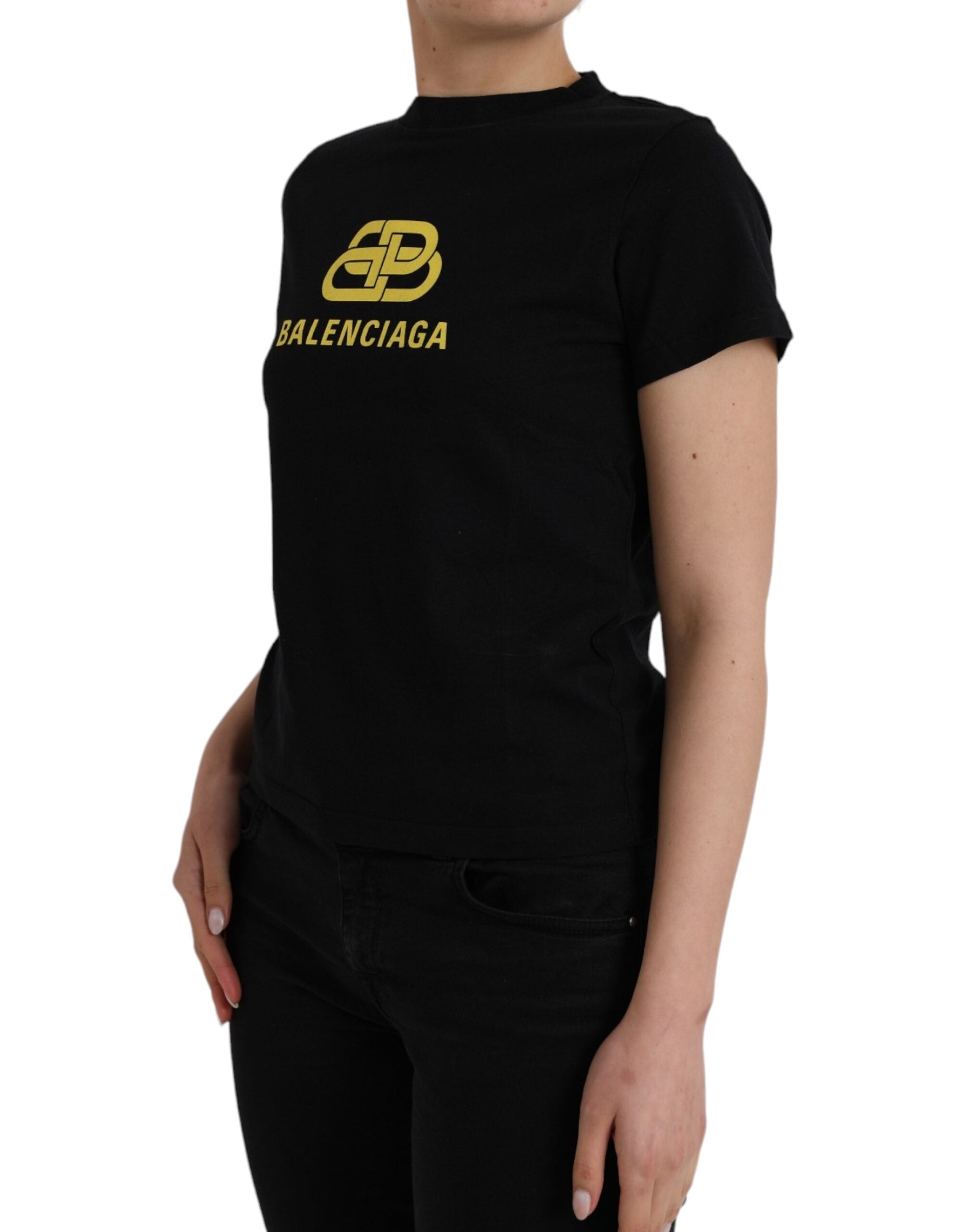 Camiseta Balenciaga de algodón negra de manga corta con cuello redondo y estampado del logotipo-2