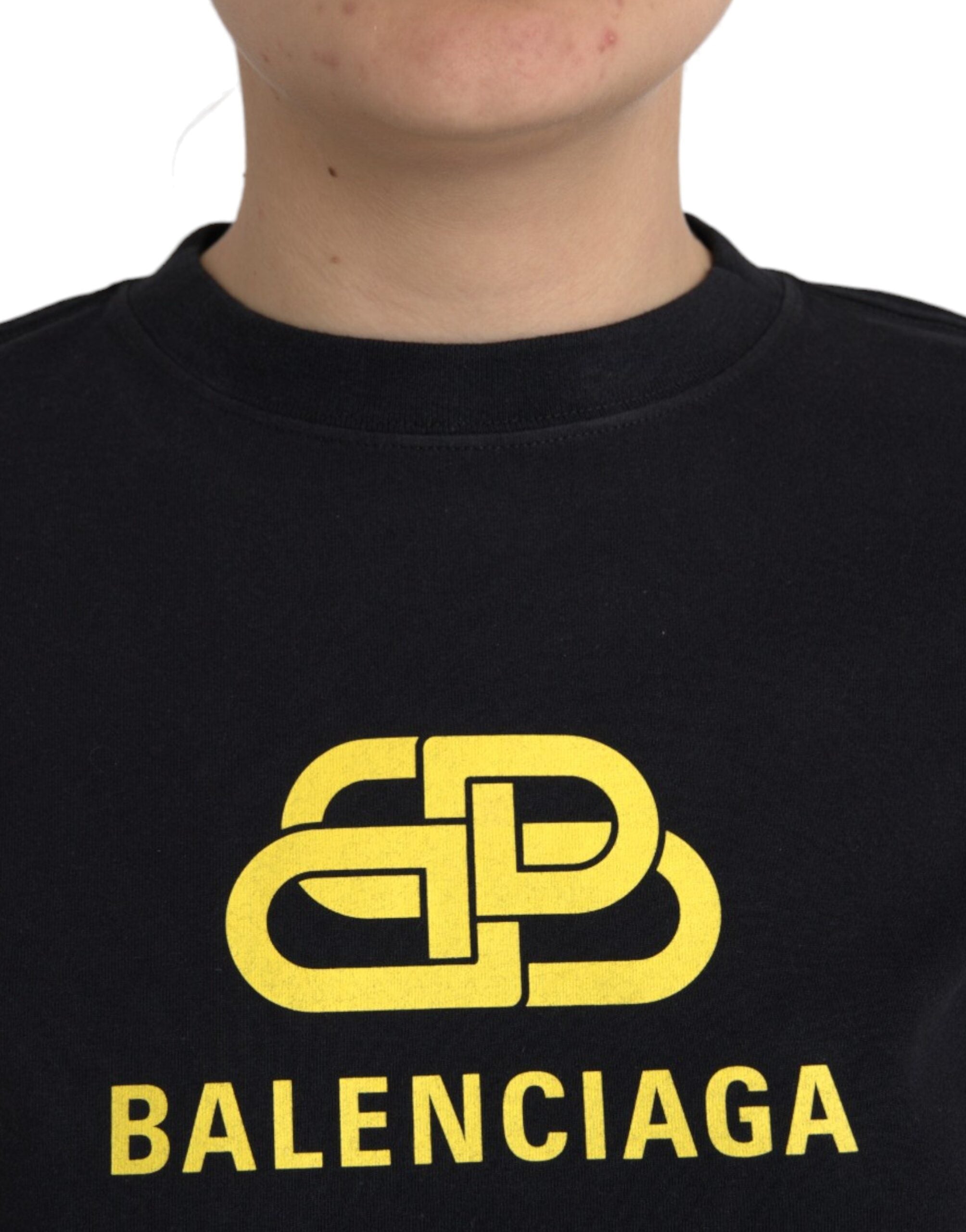 Camiseta Balenciaga de algodón negra de manga corta con cuello redondo y estampado del logotipo-4