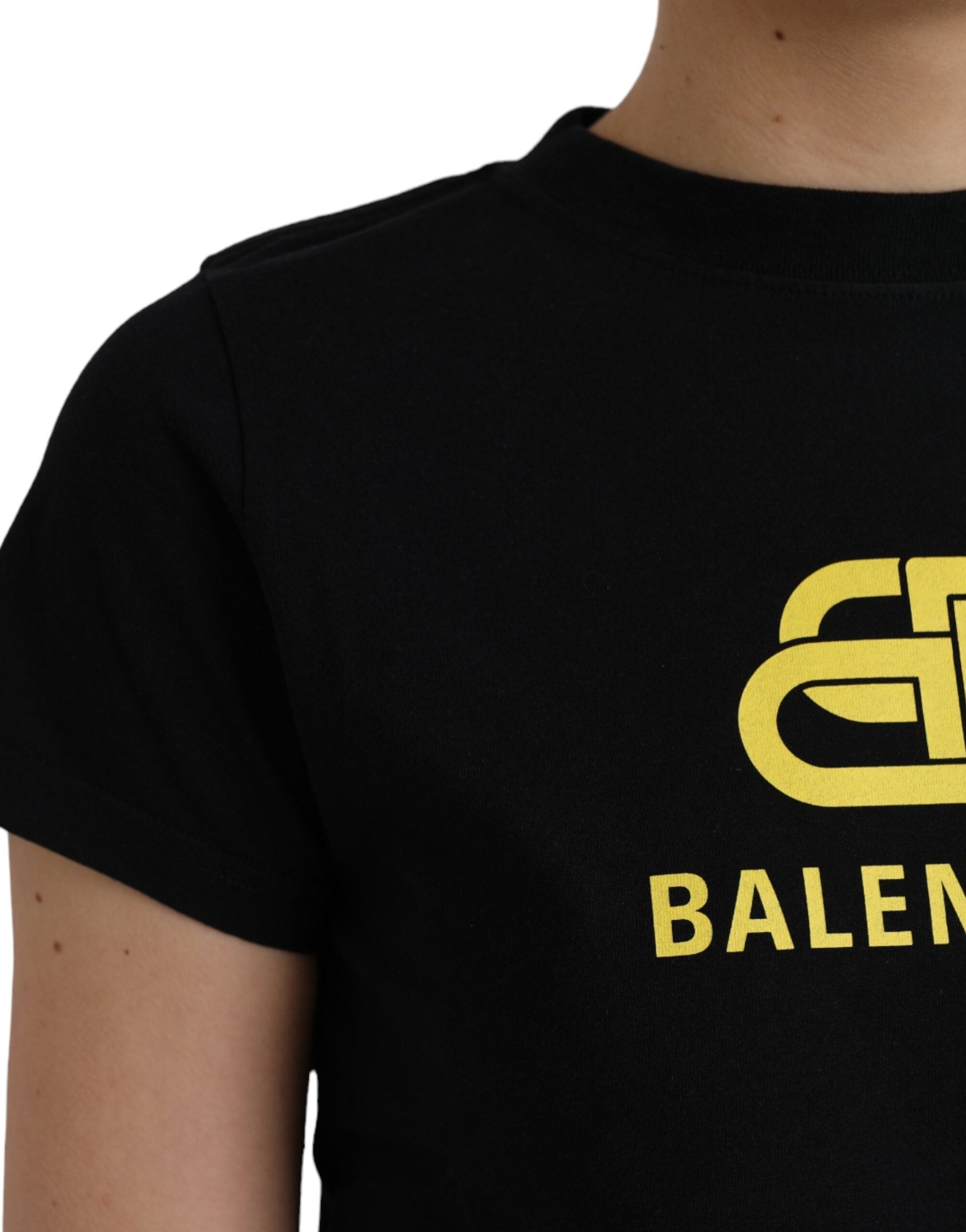 Camiseta Balenciaga de algodón negra de manga corta con cuello redondo y estampado del logotipo-5