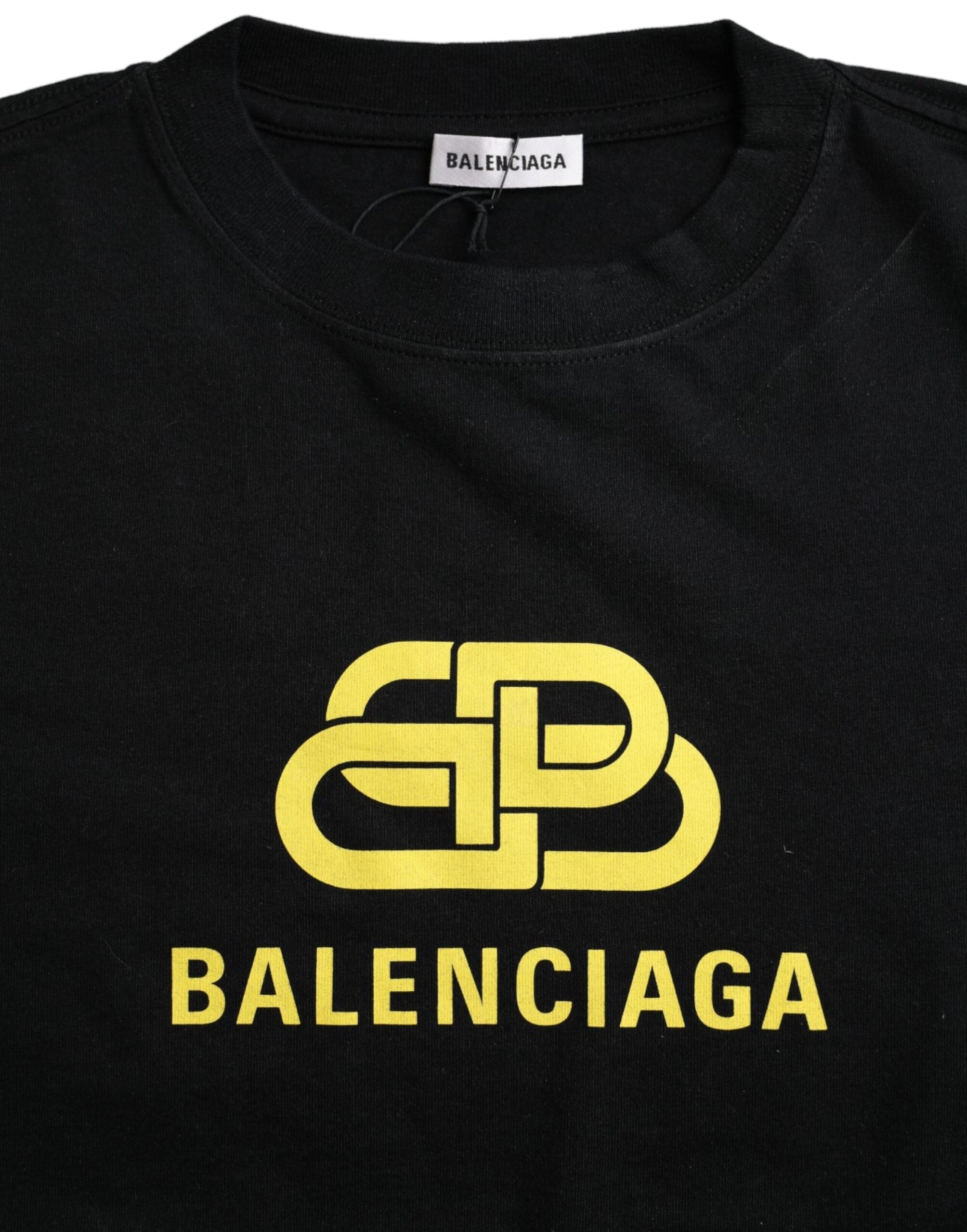 Camiseta Balenciaga de algodón negra de manga corta con cuello redondo y estampado del logotipo-6