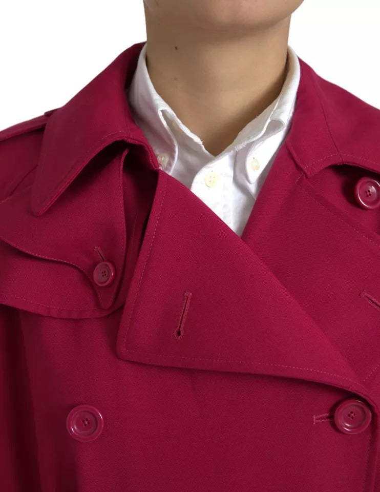 Dolce & Gabbana Dark Pink Double-Breasted Trench Coat Jacket-5