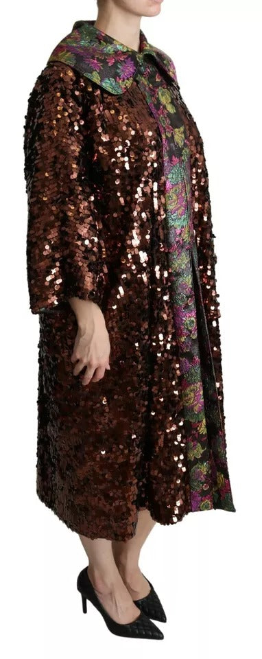 Dolce & Gabbana Multicolored sequined long coat jacquard jacket-5