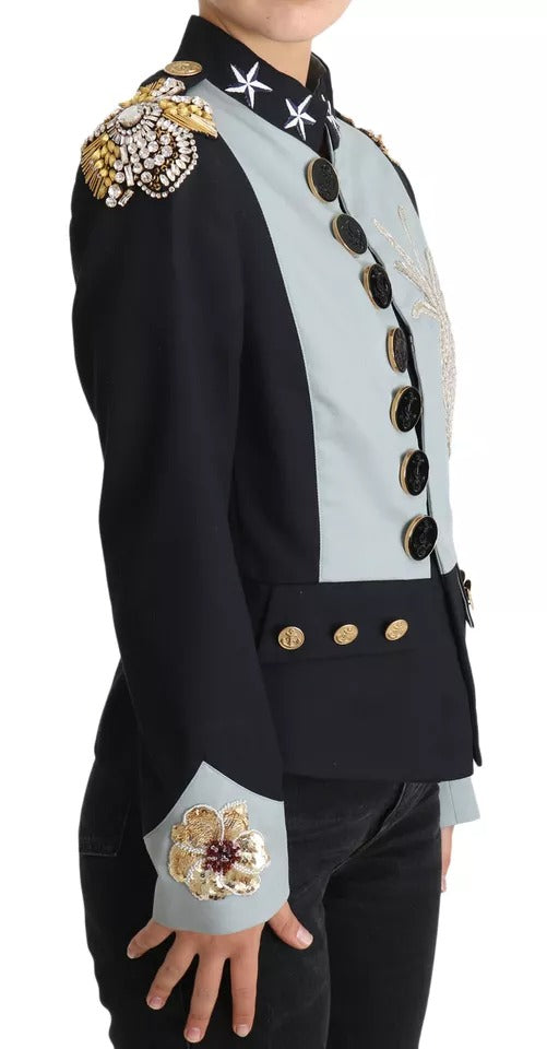 Dolce & Gabbana blue cotton jacket with button placket and crystal embellishment-2