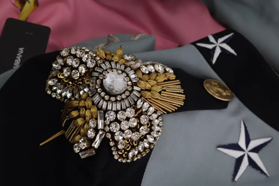 Dolce & Gabbana blue cotton jacket with button placket and crystal embellishment-3