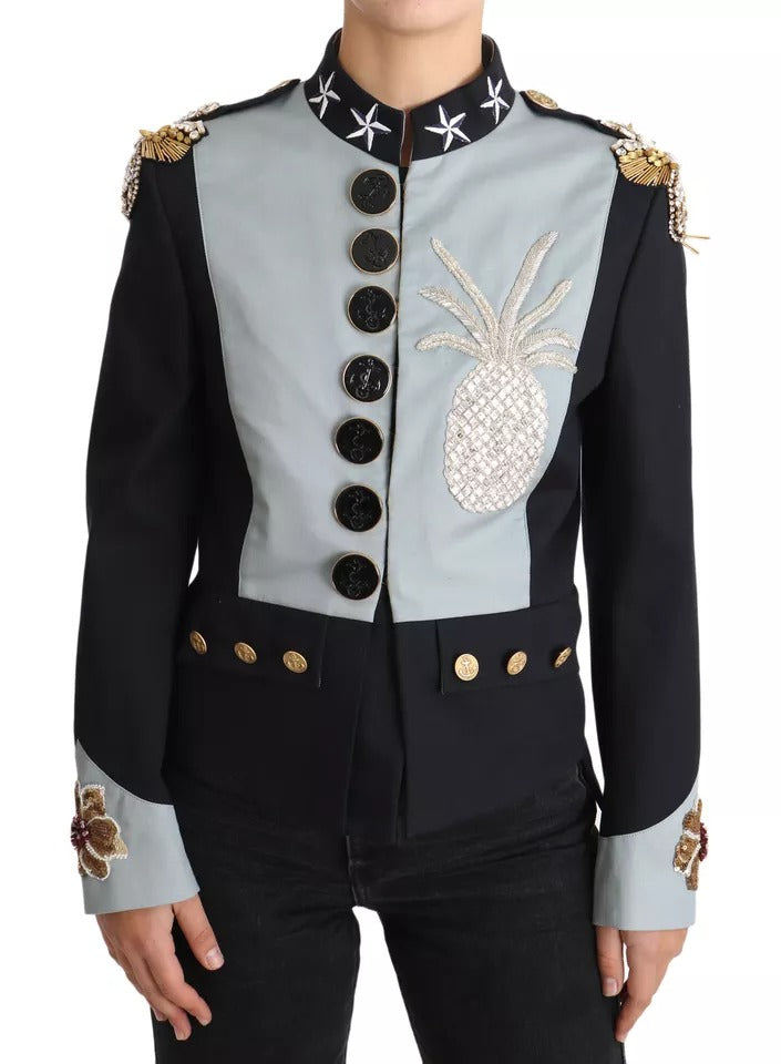Dolce & Gabbana blue cotton jacket with button placket and crystal embellishment