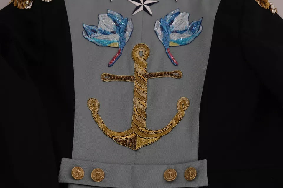 Dolce & Gabbana blue cotton jacket with button placket and crystal embellishment-5