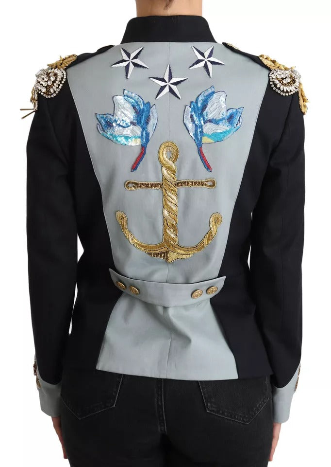 Dolce & Gabbana blue cotton jacket with button placket and crystal embellishment-6