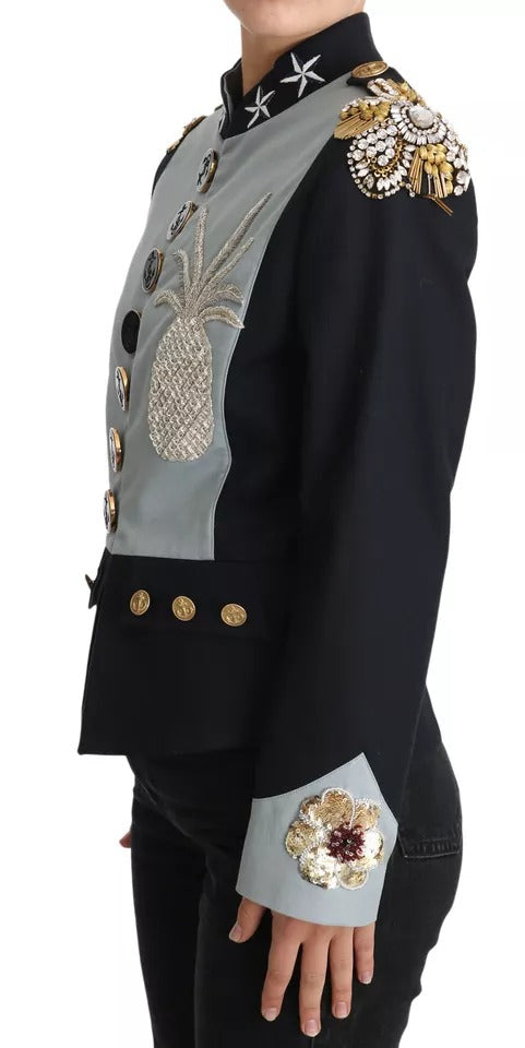 Dolce & Gabbana blue cotton jacket with button placket and crystal embellishment-7