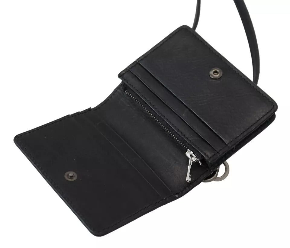 Dolce & Gabbana Black Leather Bifold Shoulder Sling Women's Wallet-2