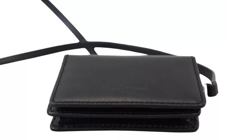 Dolce & Gabbana Black Leather Bifold Shoulder Sling Women's Wallet-6