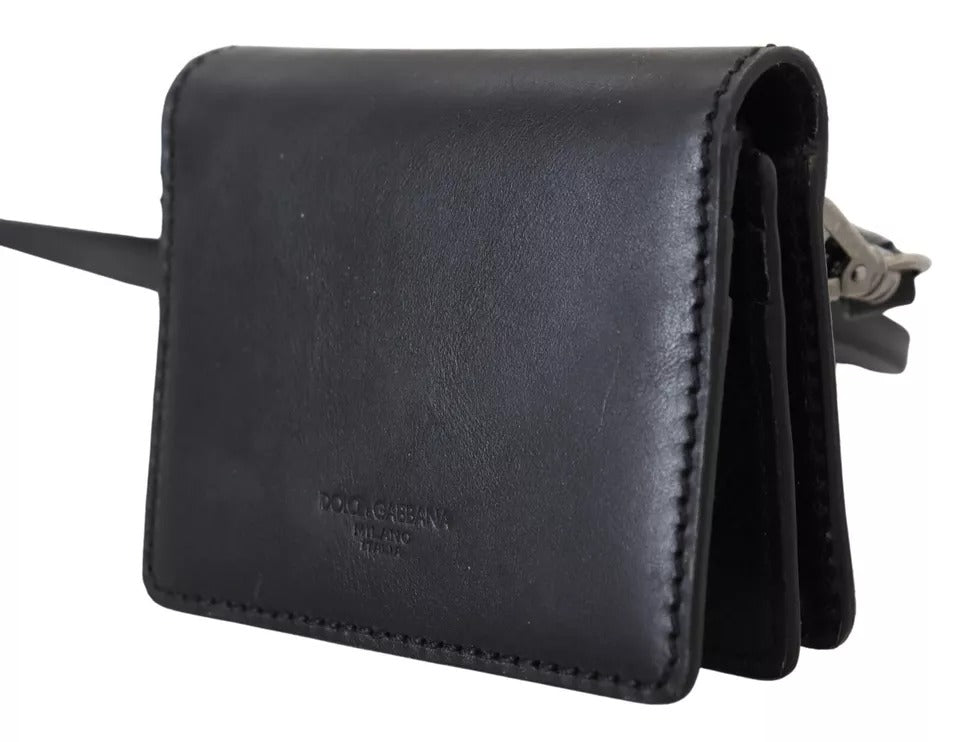 Dolce & Gabbana Black Leather Bifold Shoulder Sling Women's Wallet-7