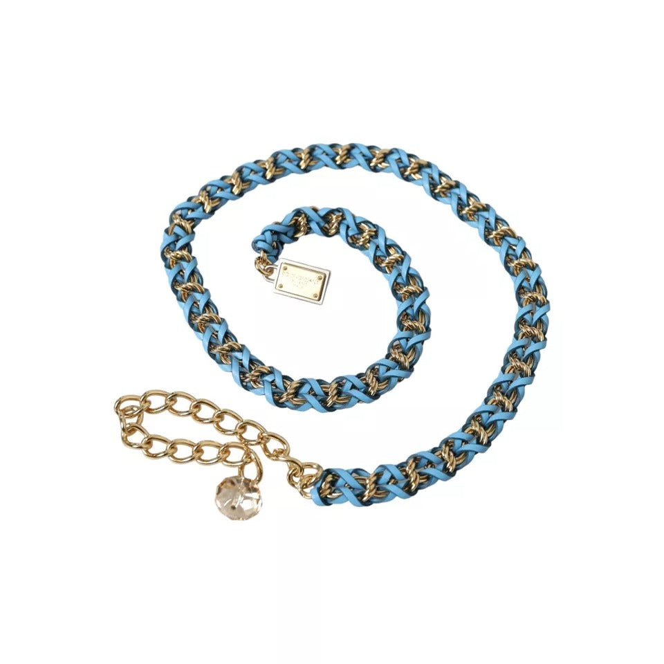 Dolce & Gabbana Blauer geflochtener Gold-Messing-Ketten-Taillengürtel-2