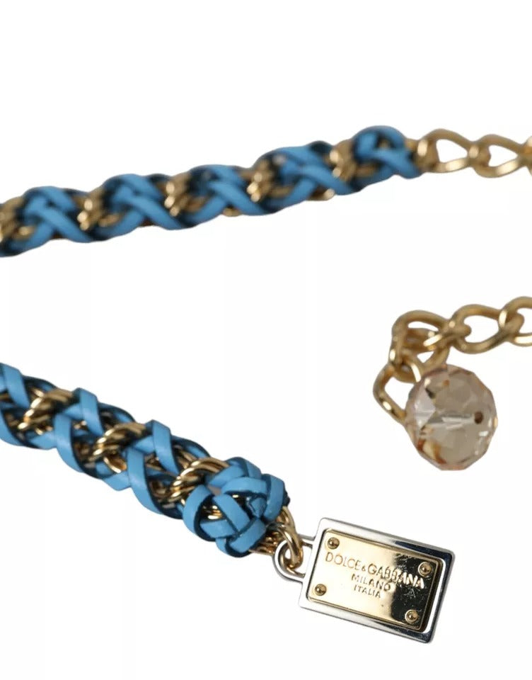 Dolce & Gabbana Blauer geflochtener Gold-Messing-Ketten-Taillengürtel-3