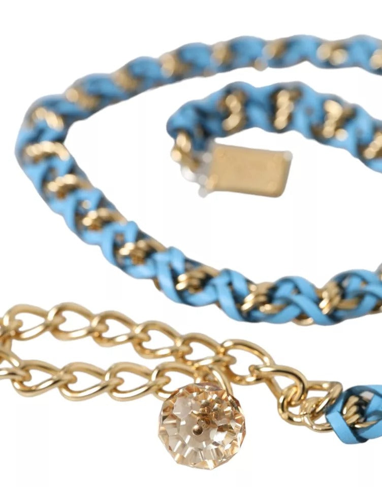 Dolce & Gabbana Blauer geflochtener Gold-Messing-Ketten-Taillengürtel-4