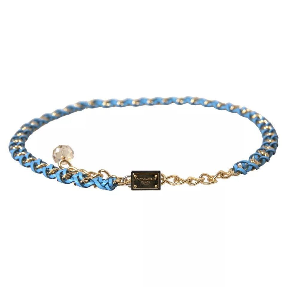 Dolce & Gabbana Blauer geflochtener Gold-Messing-Ketten-Taillengürtel-5