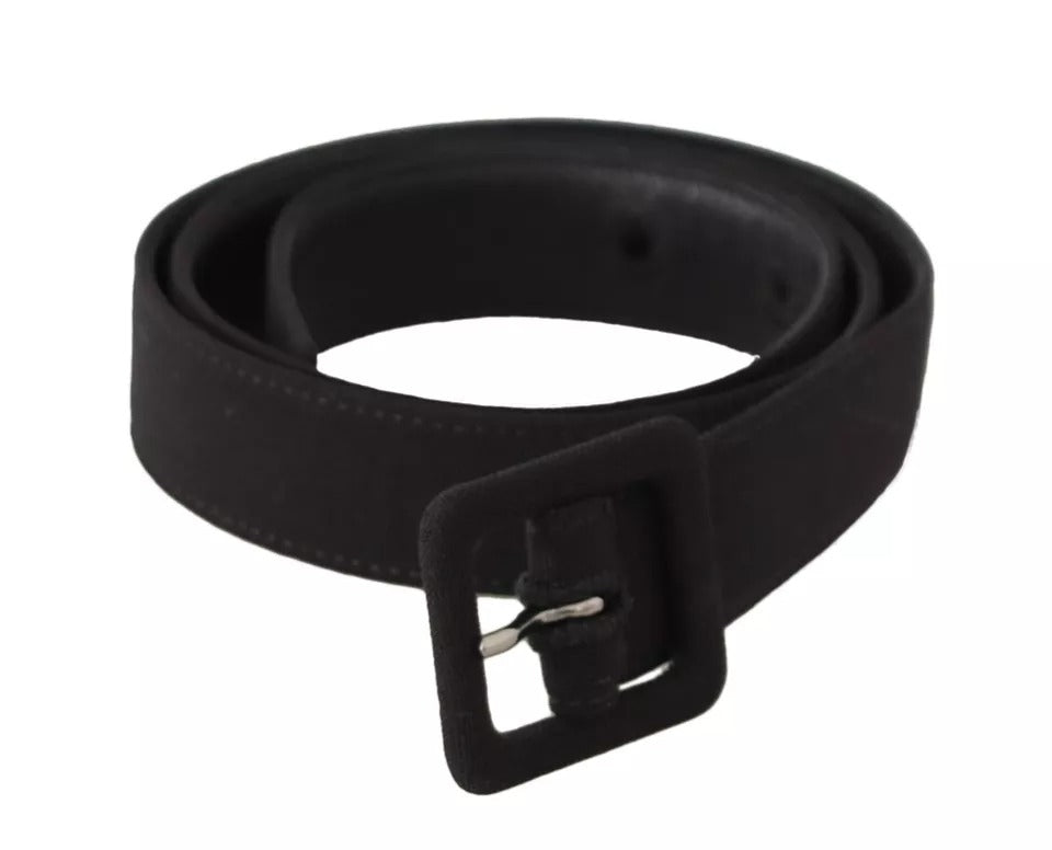 Dolce & Gabbana Black Velvet Leather Logo Belt with Buckle-3