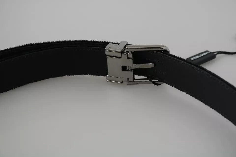 Dolce & Gabbana black velvet leather belt with silver buckle-4