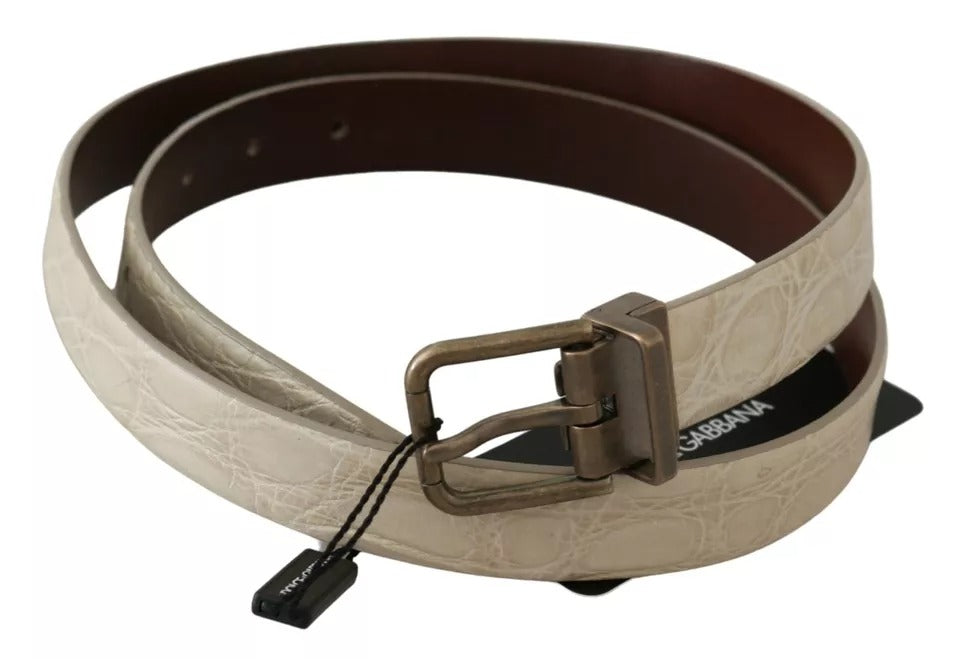 Dolce & Gabbana Cream Beige Gold Buckle Waist Leather Belt-2